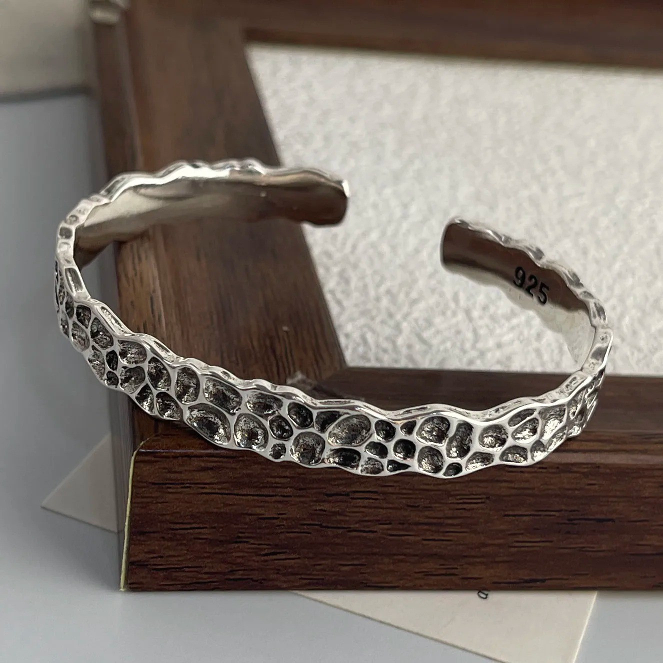 Women Cuff Bangle Vintage Flower Retro Rose Set Sterling Silver Jewelle Bracelet