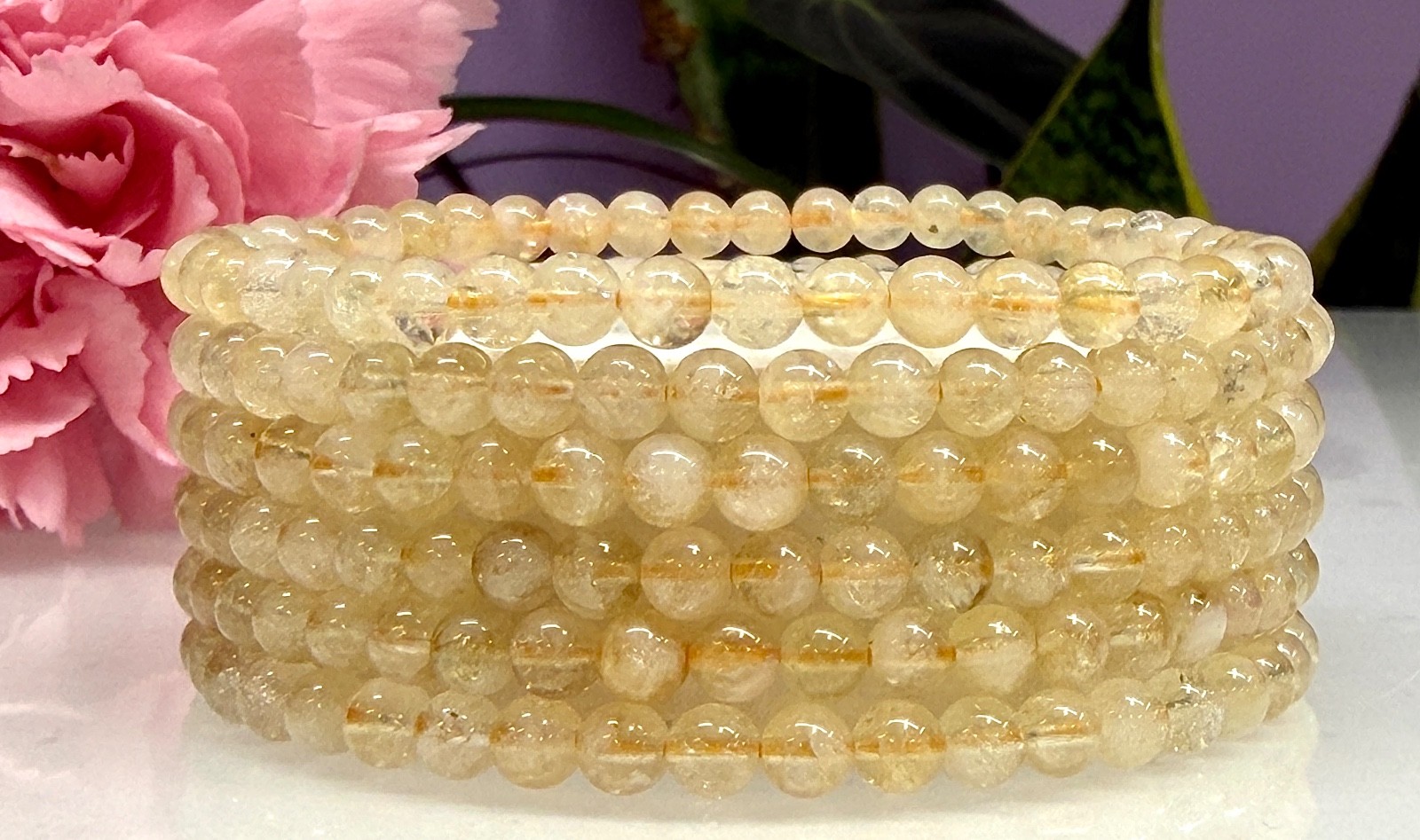 Wholesale Lot 6 Pcs Natural Citrine 4mm 7.5” Crystal Stretch Bracelet