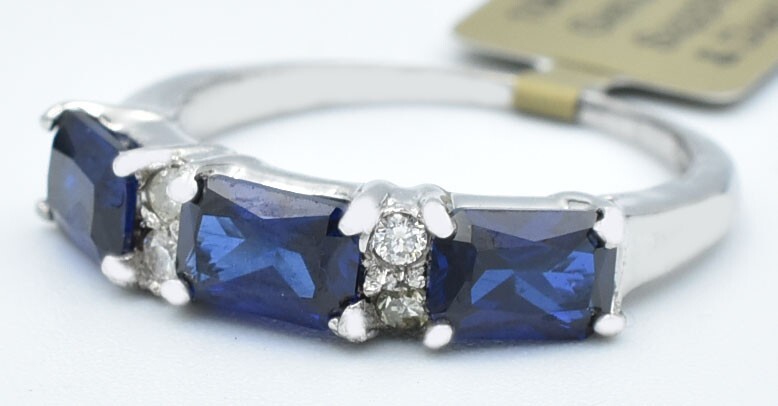 GENUINE 2.18 Cts BLUE SAPPHIRE & DIAMOND RING 10K SOLID WHITE GOLD -NWT