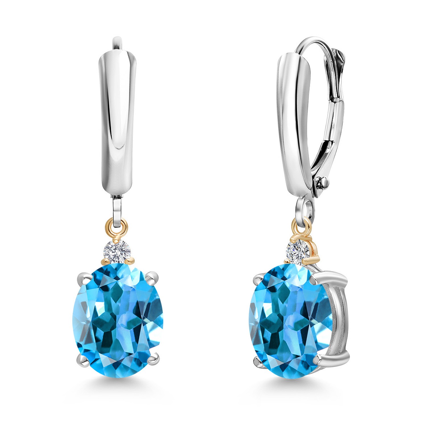 925 Silver and 10K Yellow Gold Swiss Blue Topaz and Lab Grown Diamond Dangle