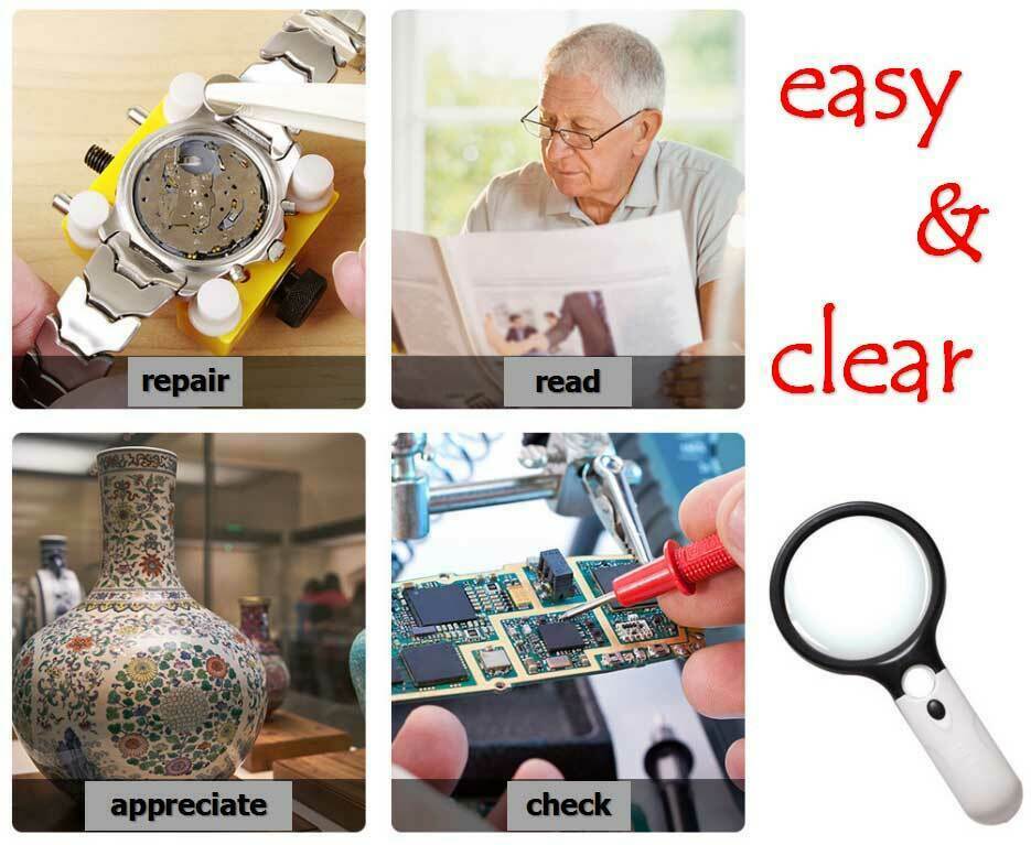 45X Magnifying Glass Handheld Magnifier 3 LED LightJewelry Reading Lens Loupe