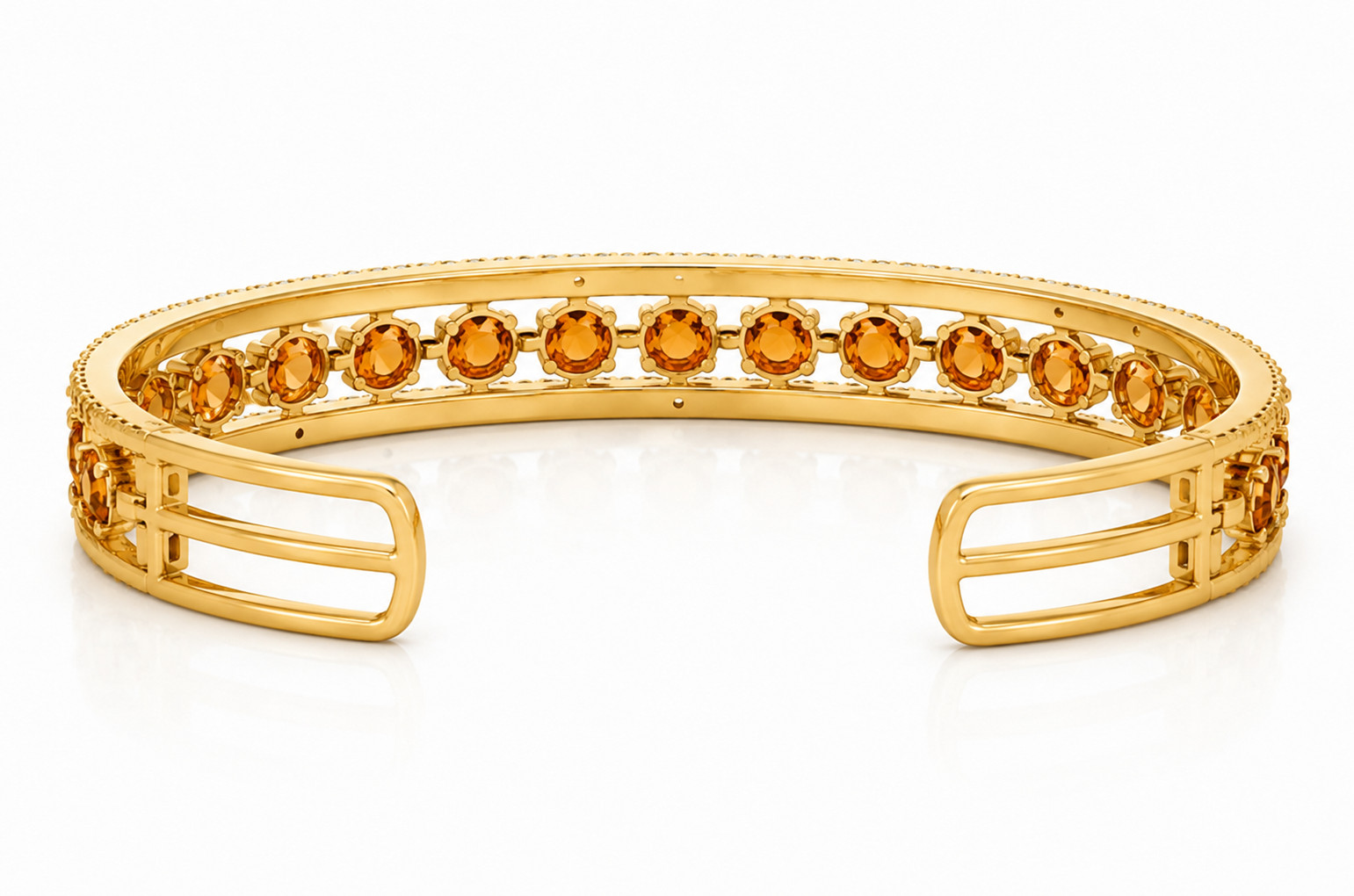 Natural Citrine Cuff Bracelet 925 Sterling Silver 14K Gold Plated Moissanite