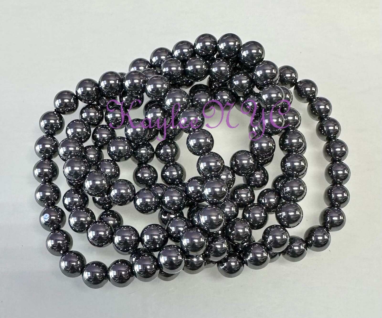 Wholesale 6 Pcs Terahertz 8mm 7.5” Crystal Stretch Bracelet