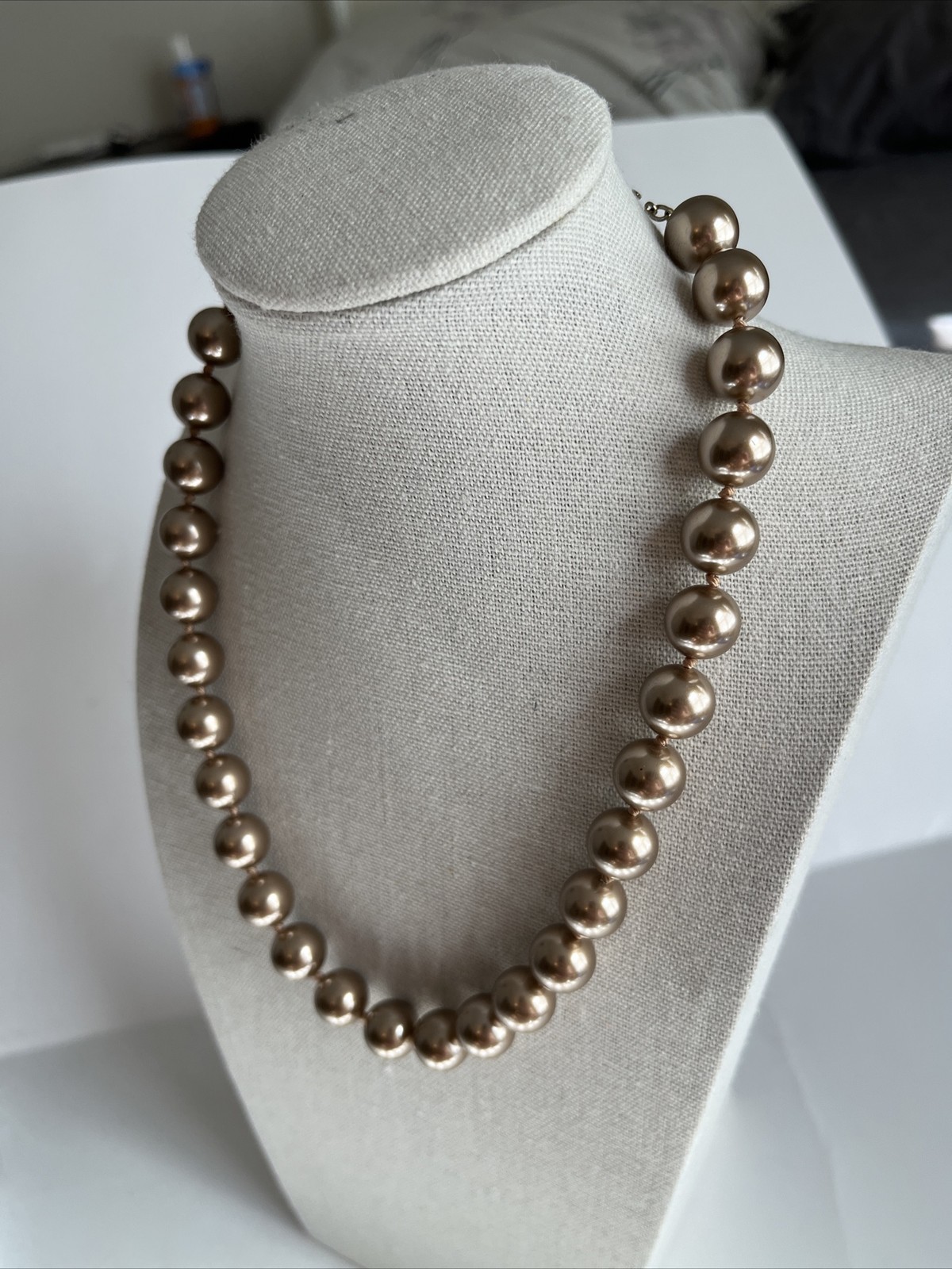 Vintage Light Chocolate 18” Glass Faux Pearls RMN Signed Good Condition
