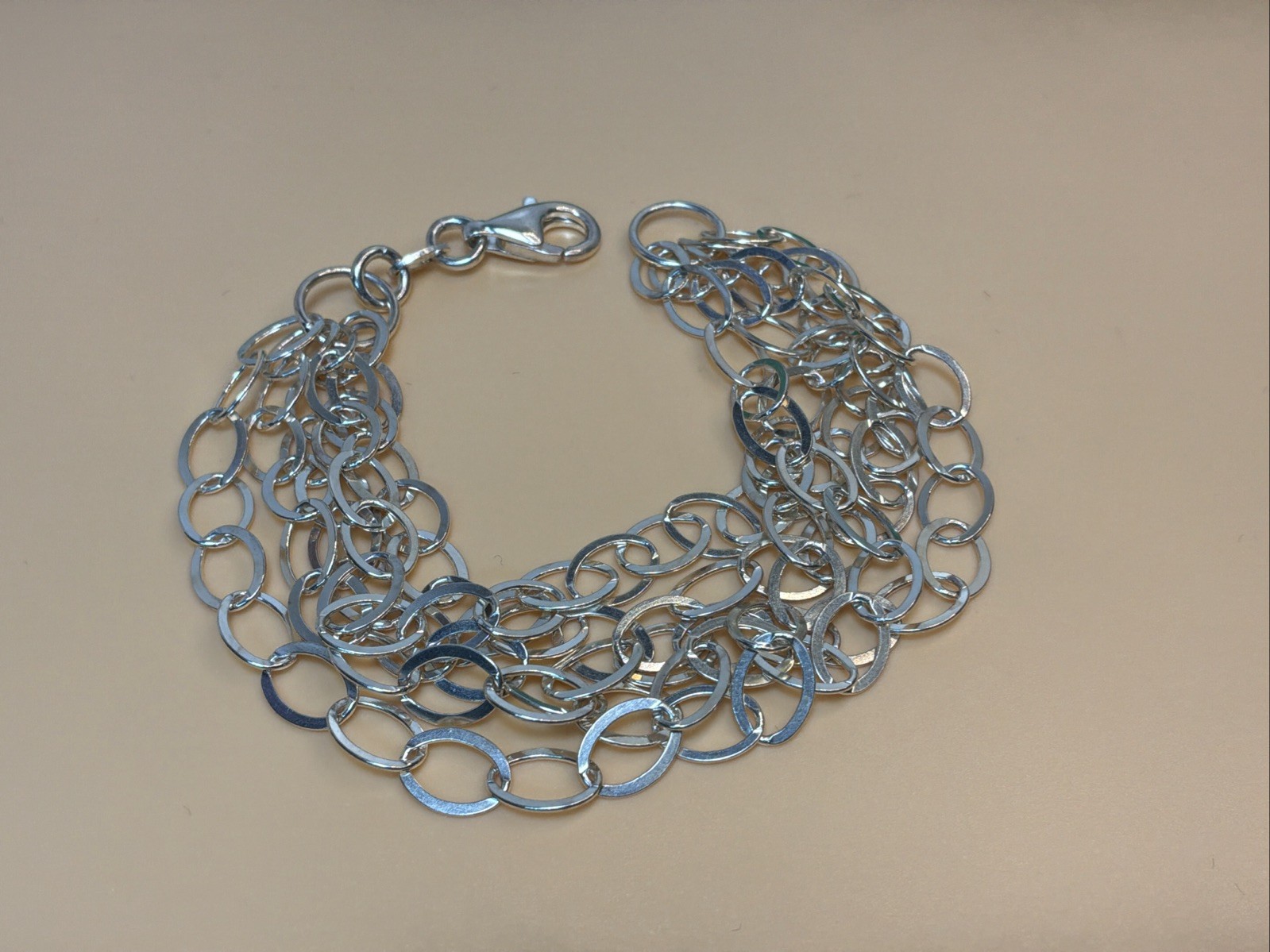 Miler Sterling silver flat oval links 5 rows chain bracelet 7 Inch ITALY