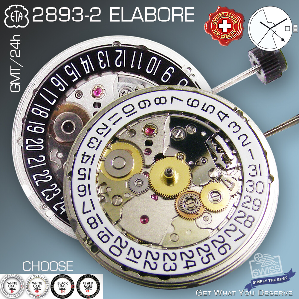 MOVEMENT AUTOMATIC ETA 2893-2 GMT, ELABORE, NICKEL, DATE, HH5, FACTORY NEW