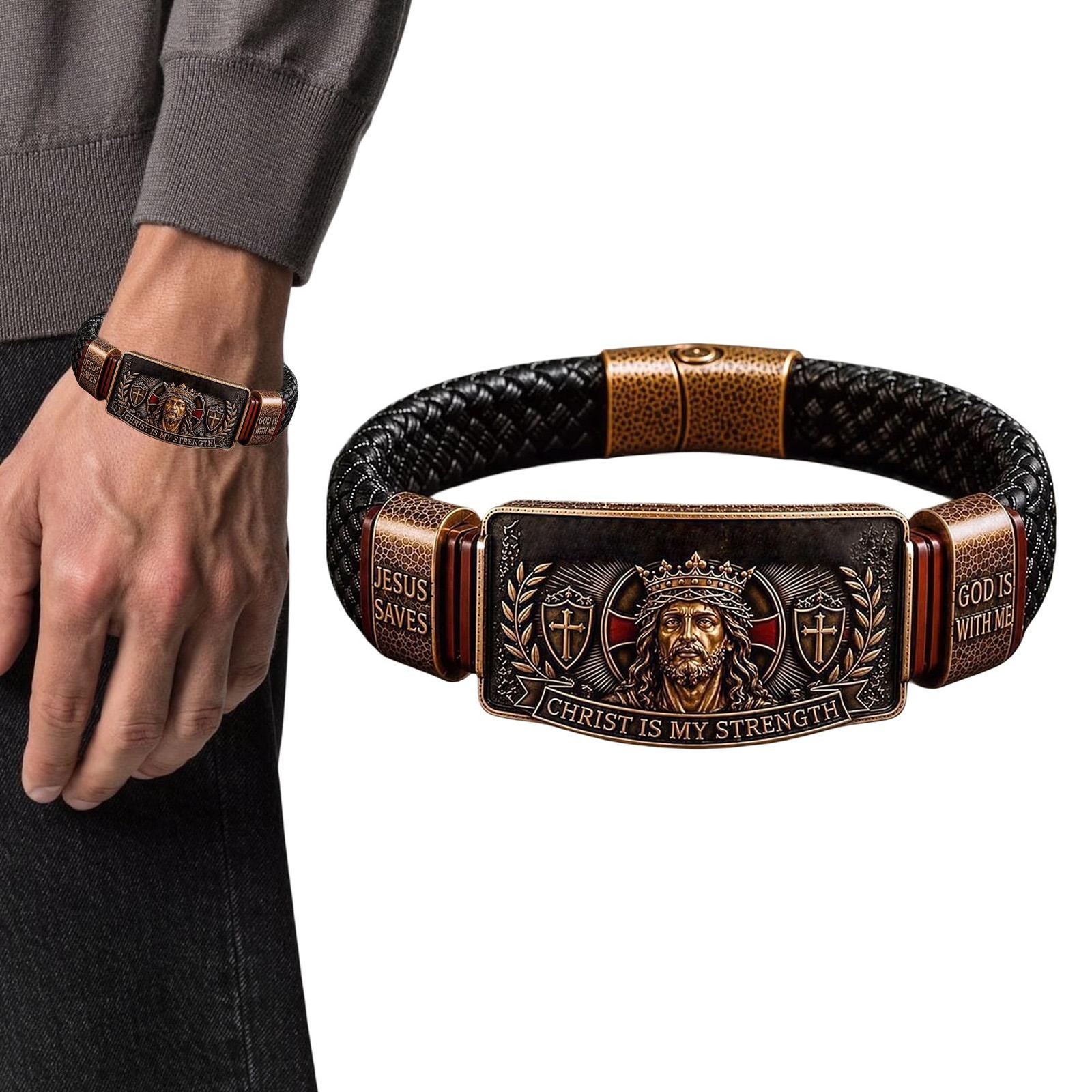 King of Kings Religious Bracelet, Adjustable Inspirational Wristband for Men