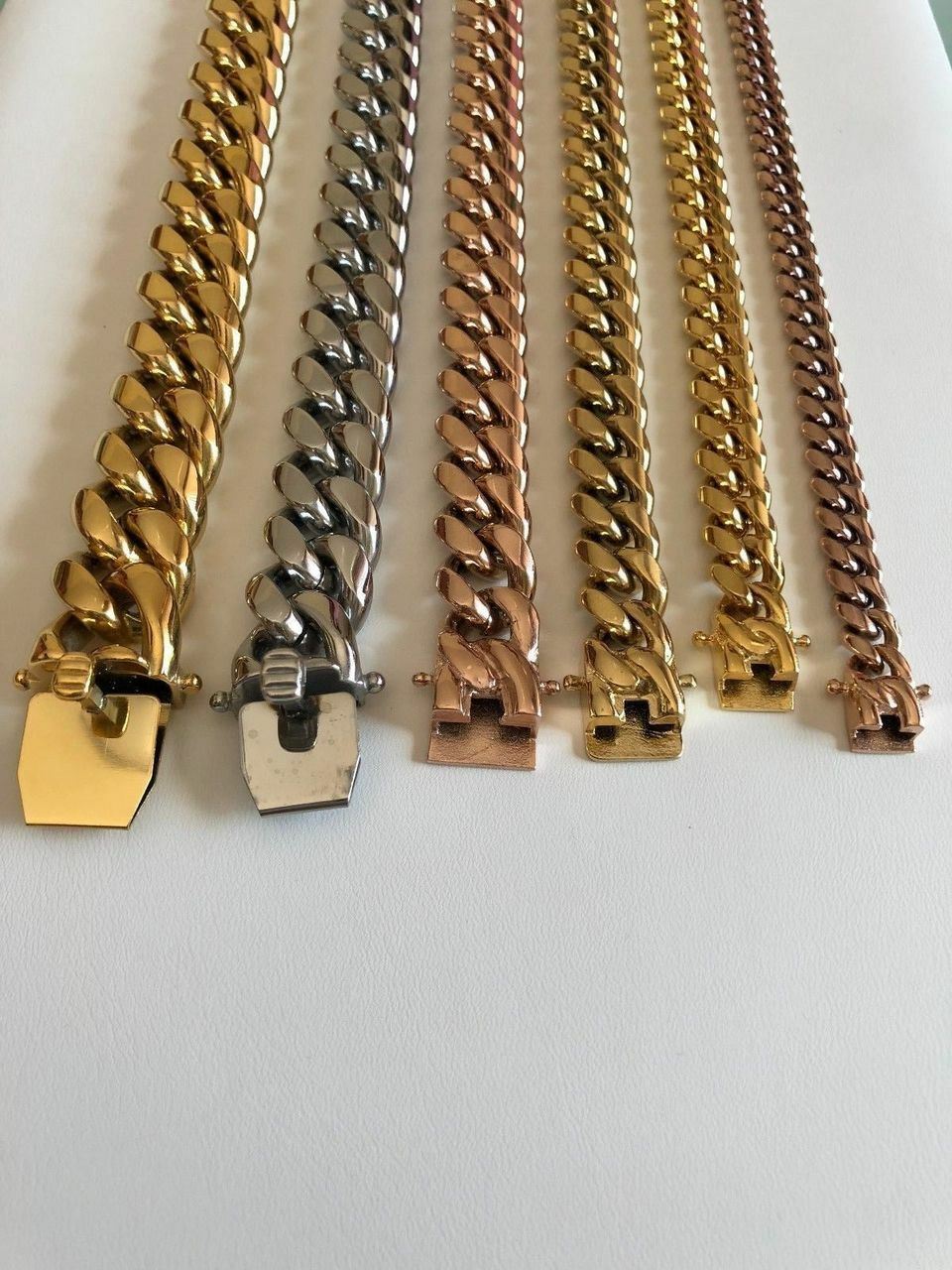 Miami Cuban Link Bracelet 14k 18k Yellow Rose Silver Gold Plated Stainless Steel