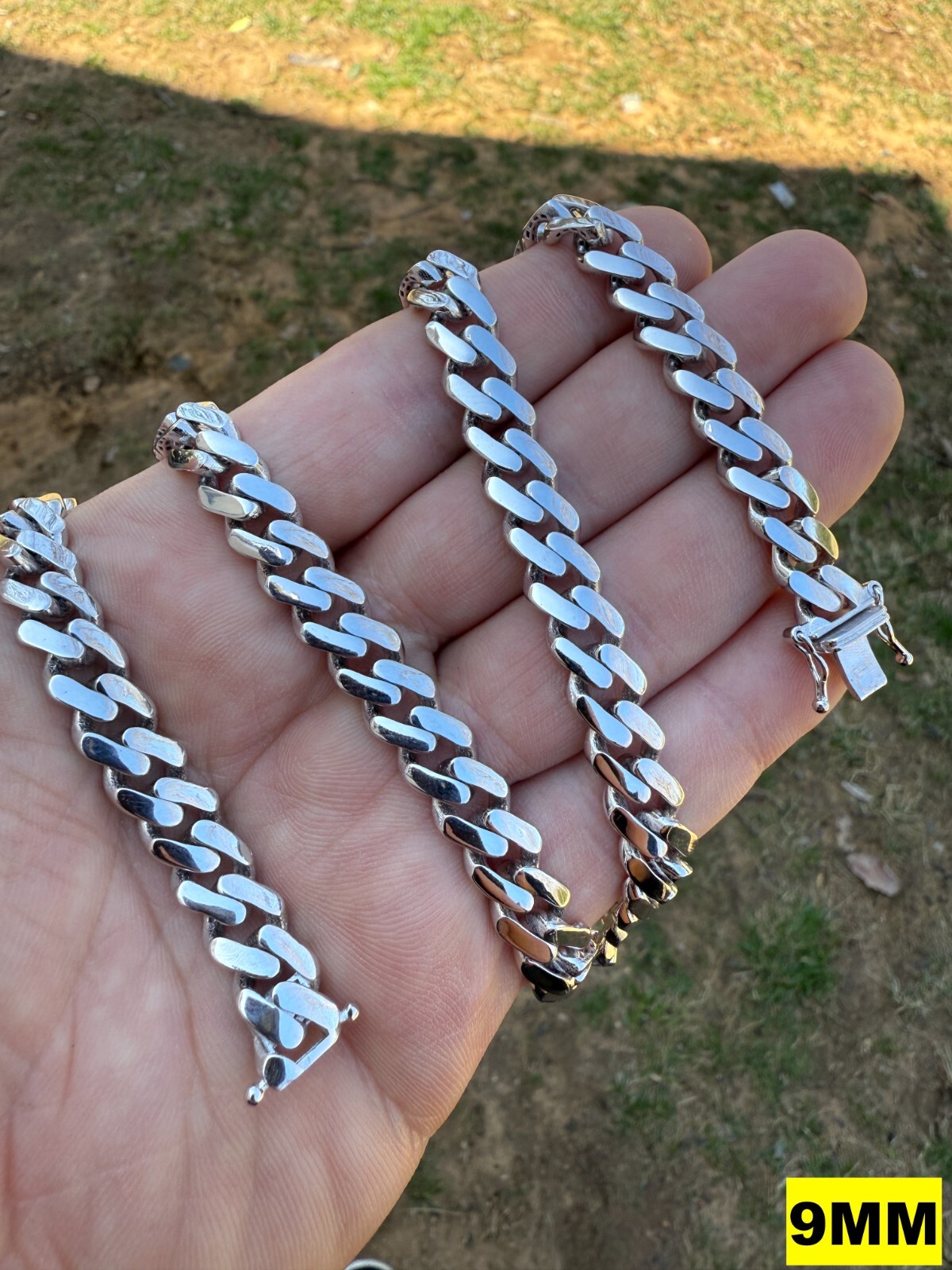 Monaco Cuban Link Chain Necklace Hollow Real 925 Sterling Silver 9-15mm Rhodium