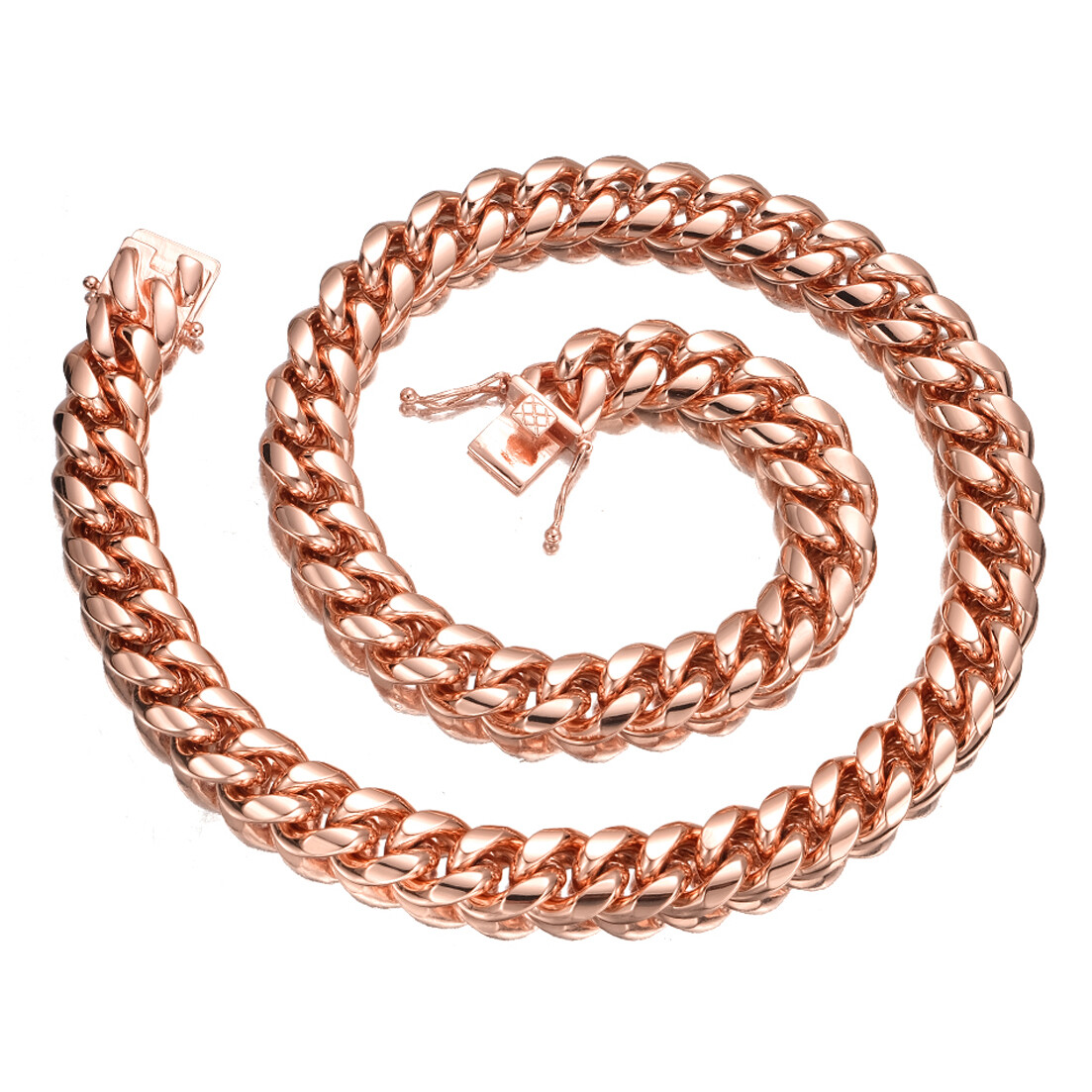 10mm/14mm Women Mens Rose Gold Stainless Steel Miami Cuban Link Chain Necklace