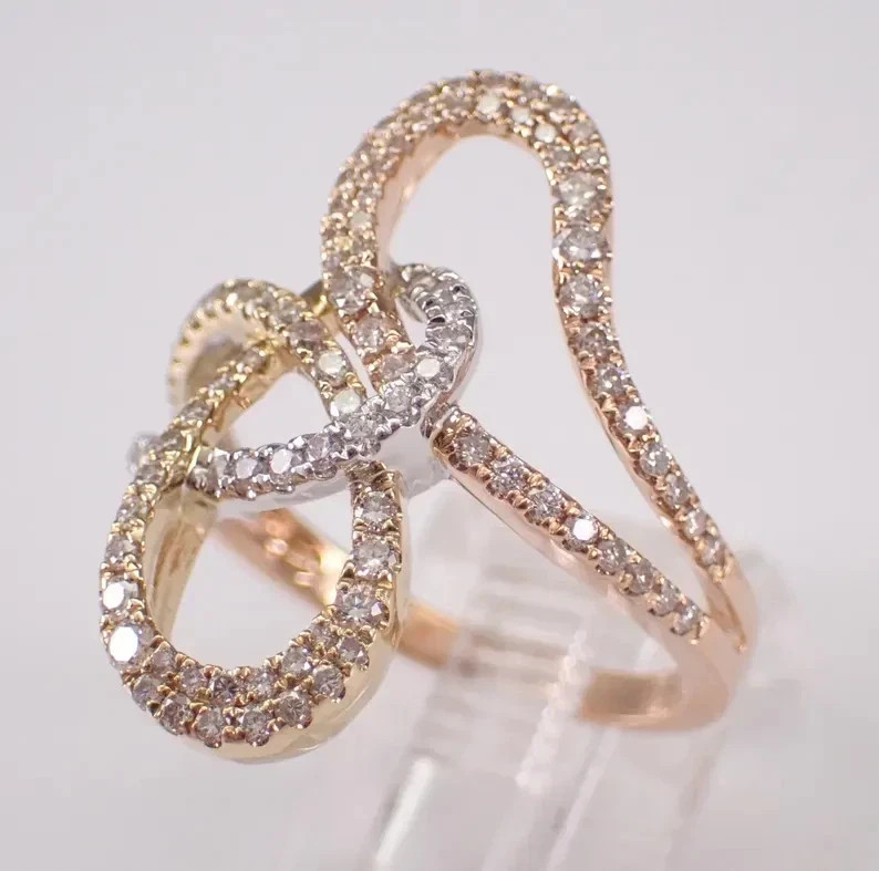 Love Knot Wedding Ring 2.5Ct Round Cut VVS1 Moissanite 14K Three-Tone Gold Plate