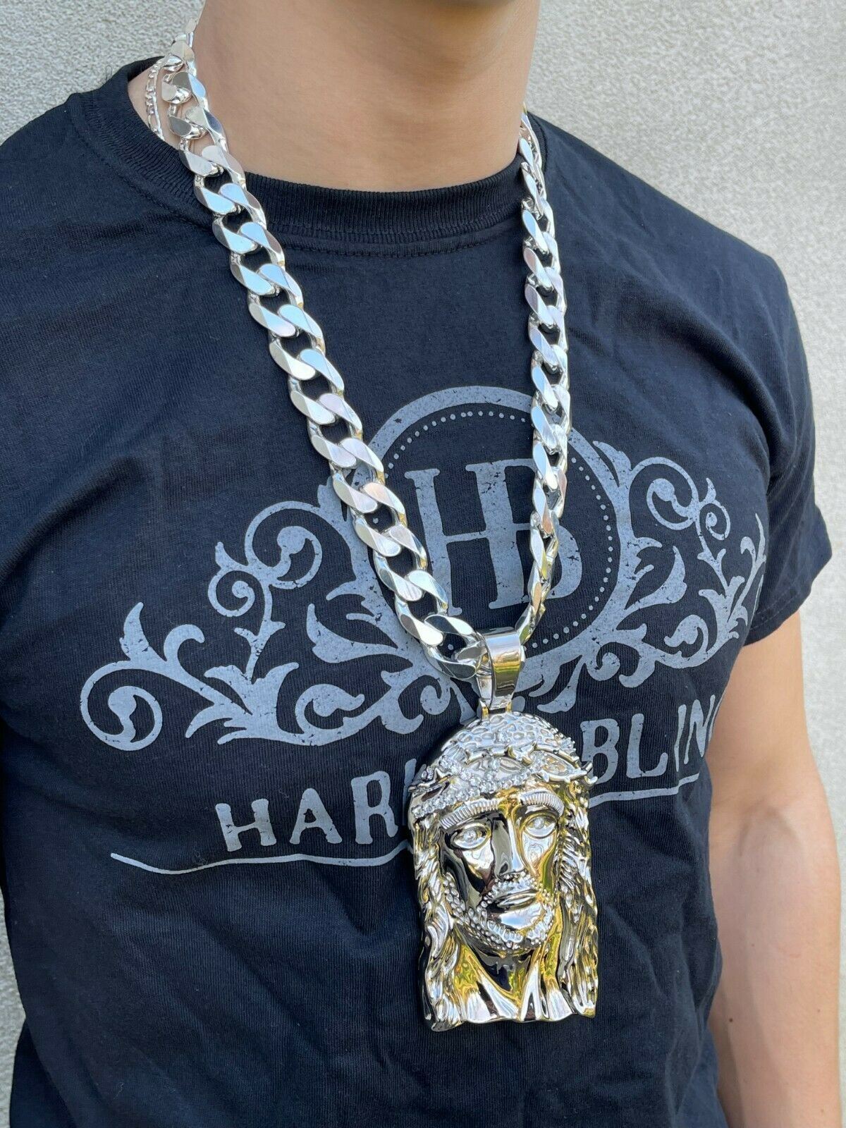 HUGE 6″ 310 Gram 925 Silver Hip Hop Mens Jesus Piece Pendant Necklace Iced CZ