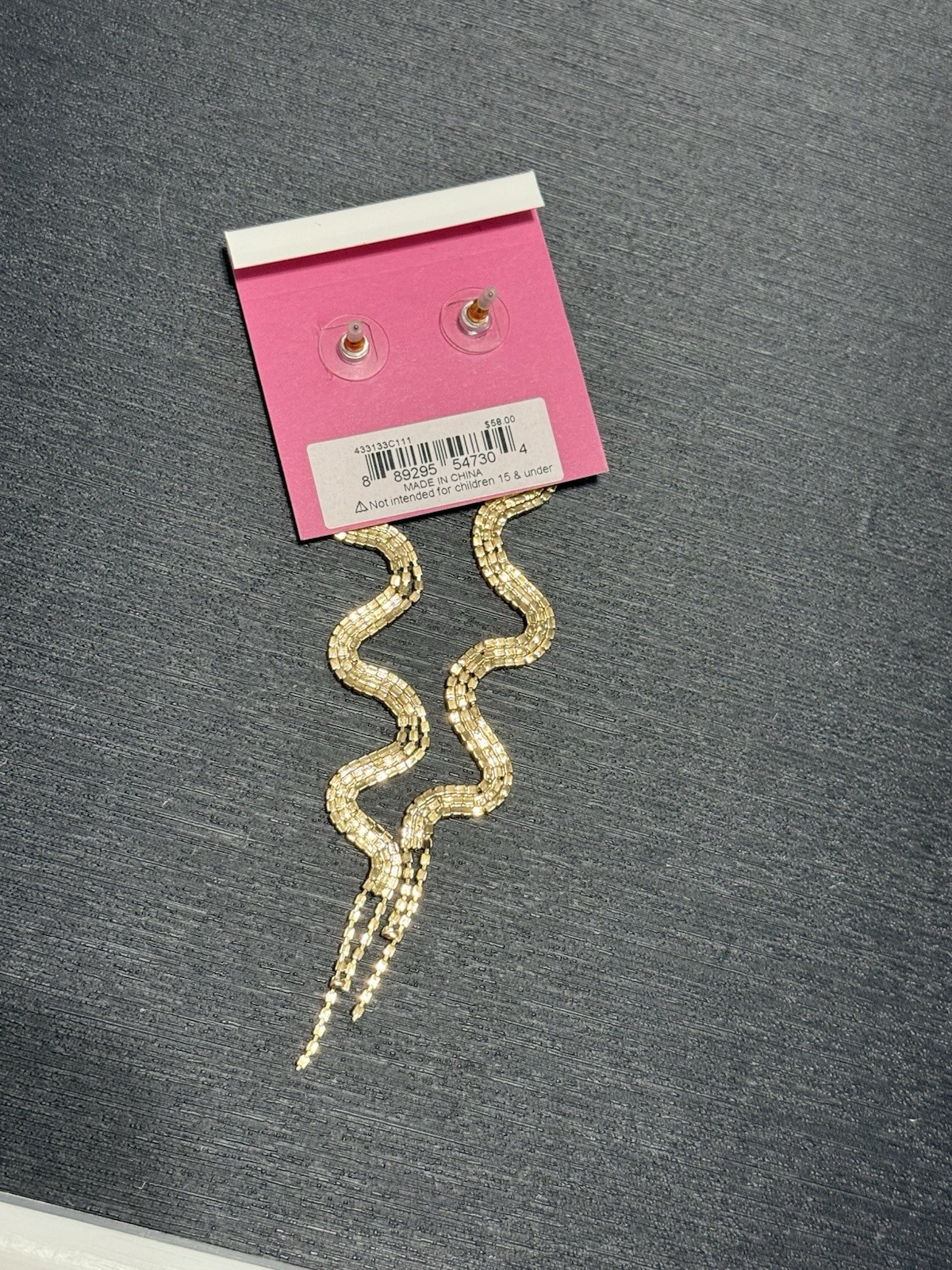NEW BETSEY JOHNSON AURORA BOREALIS AB RHINESTONE SNAKE EARRINGS 5” GOLD TONE