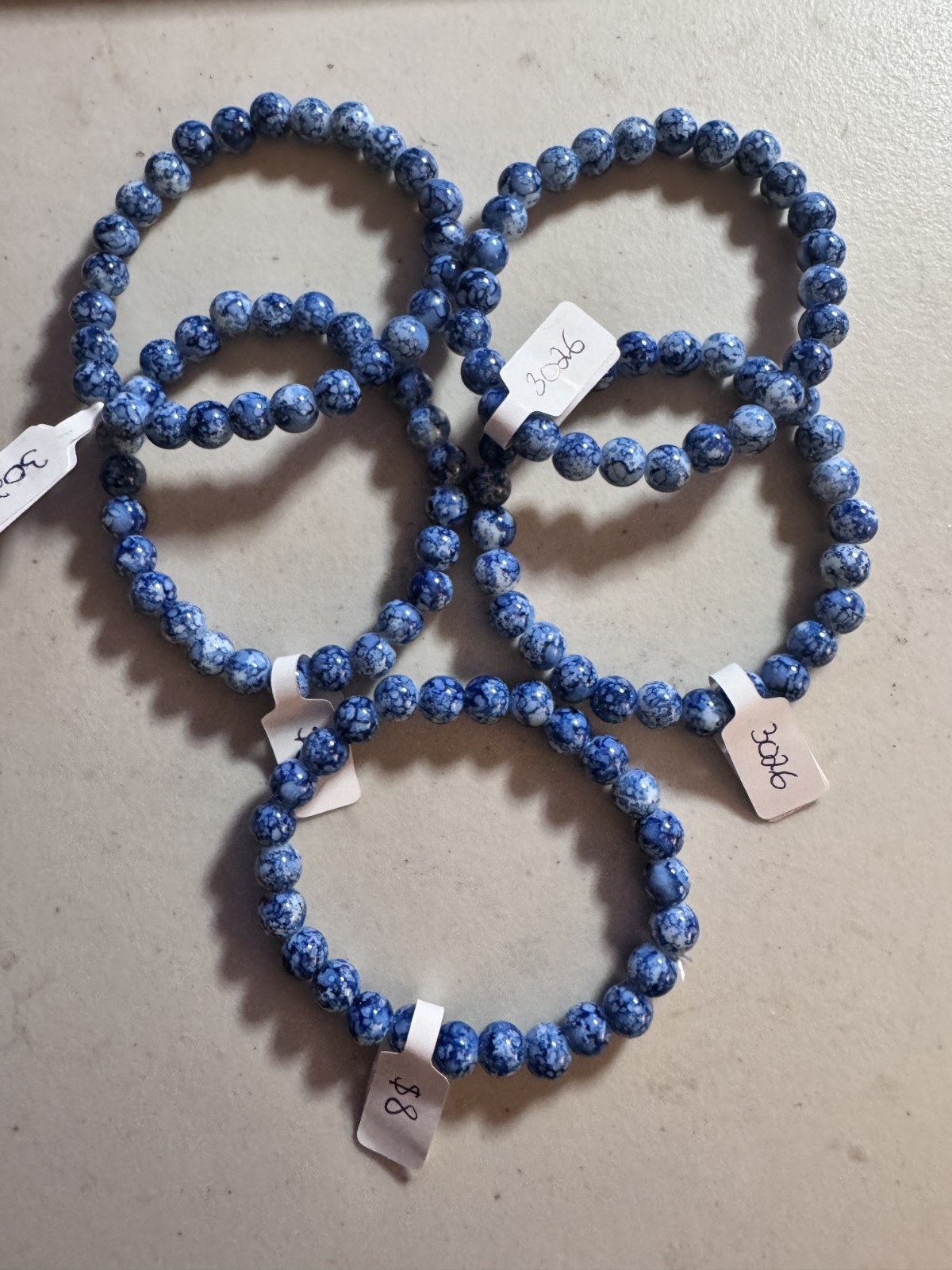 Round Blue Lace Agate Stone Stretch Bracelet