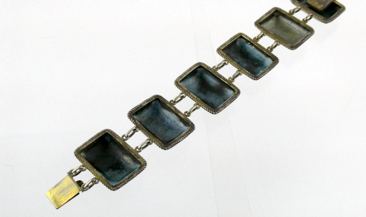 Vintage Sterling Silver Enameled Porcelain Panel Bracelet Bird Designs 6 7/8 In