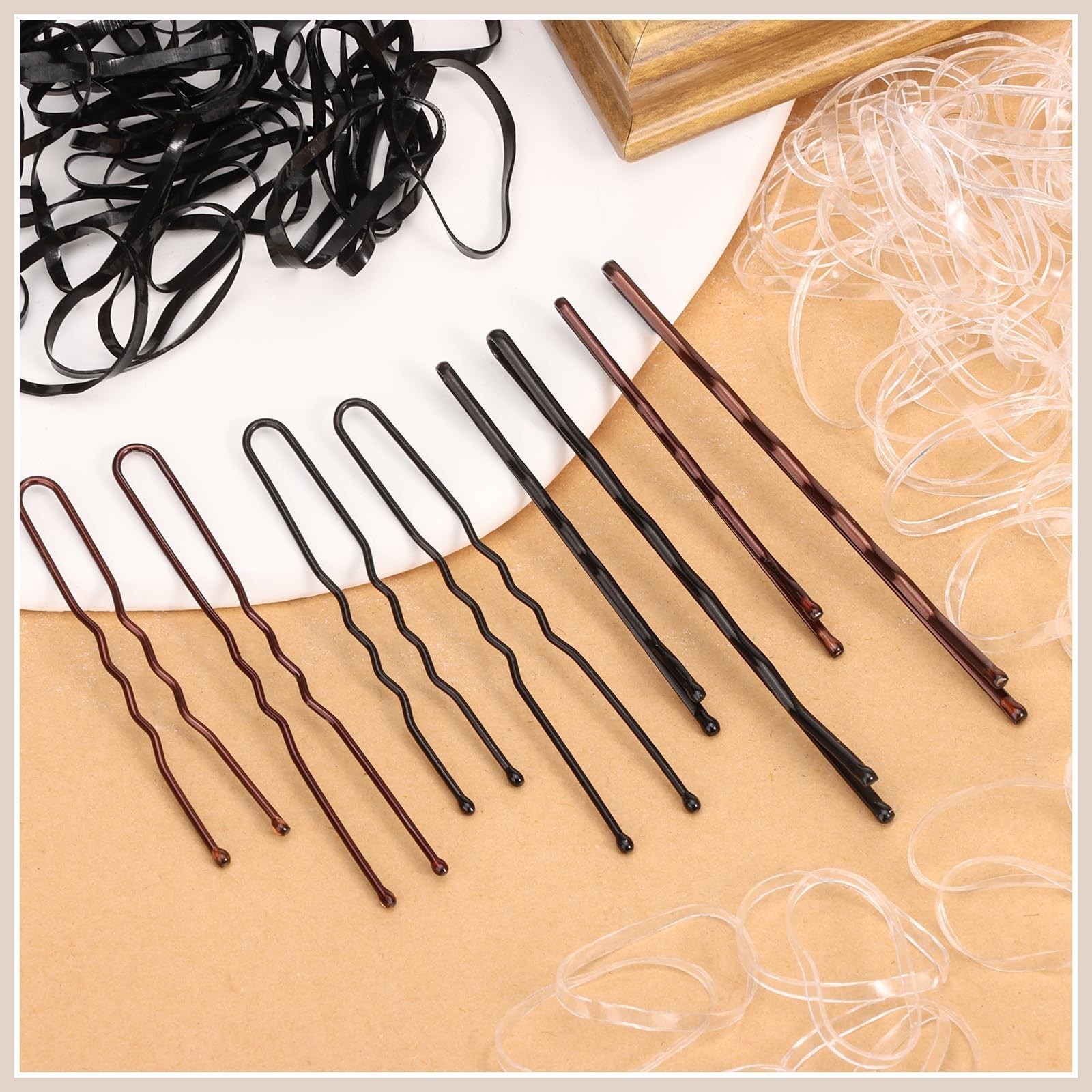 600PCS Bobby Pins Hair Pins Kit, Brown & Black Hair Clips & Bands with Storag…