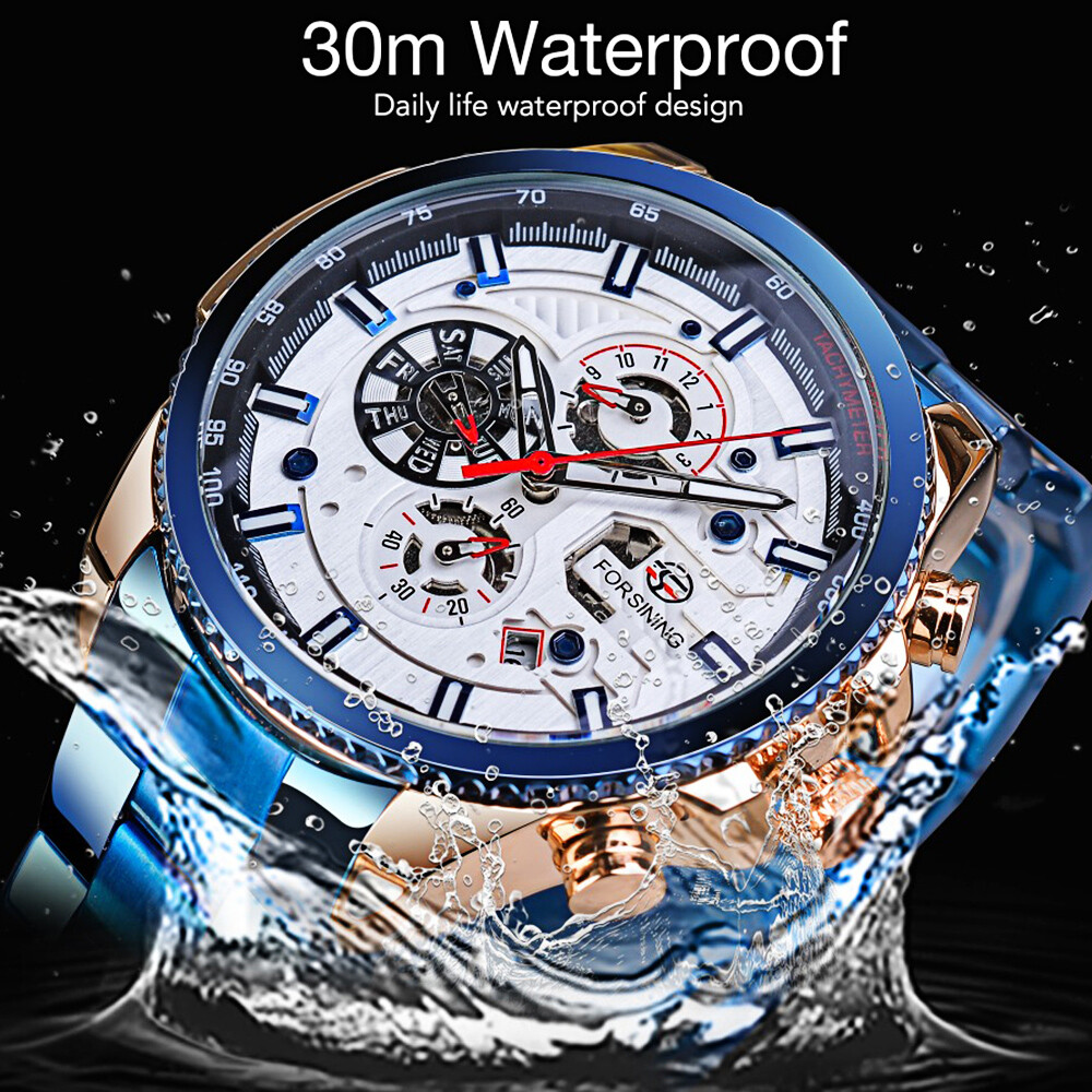 FORSINING Luxury Men Steel Waterproof Automatic Self-Wind Mechanical Wrist Watch