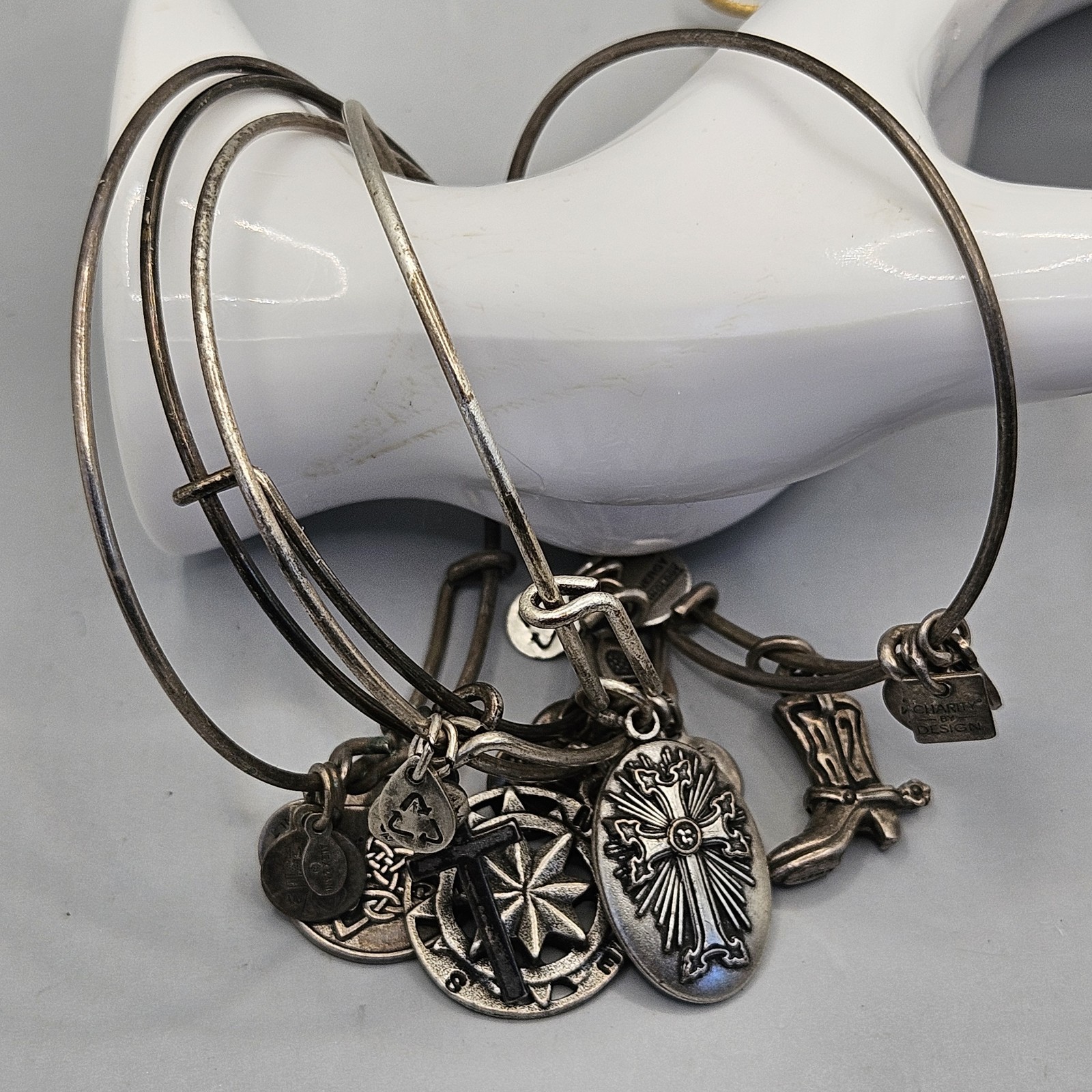 Alex and Ani Silver Tone Charm Bracelet Lot Celtic Knot Armenia Cross & Compass