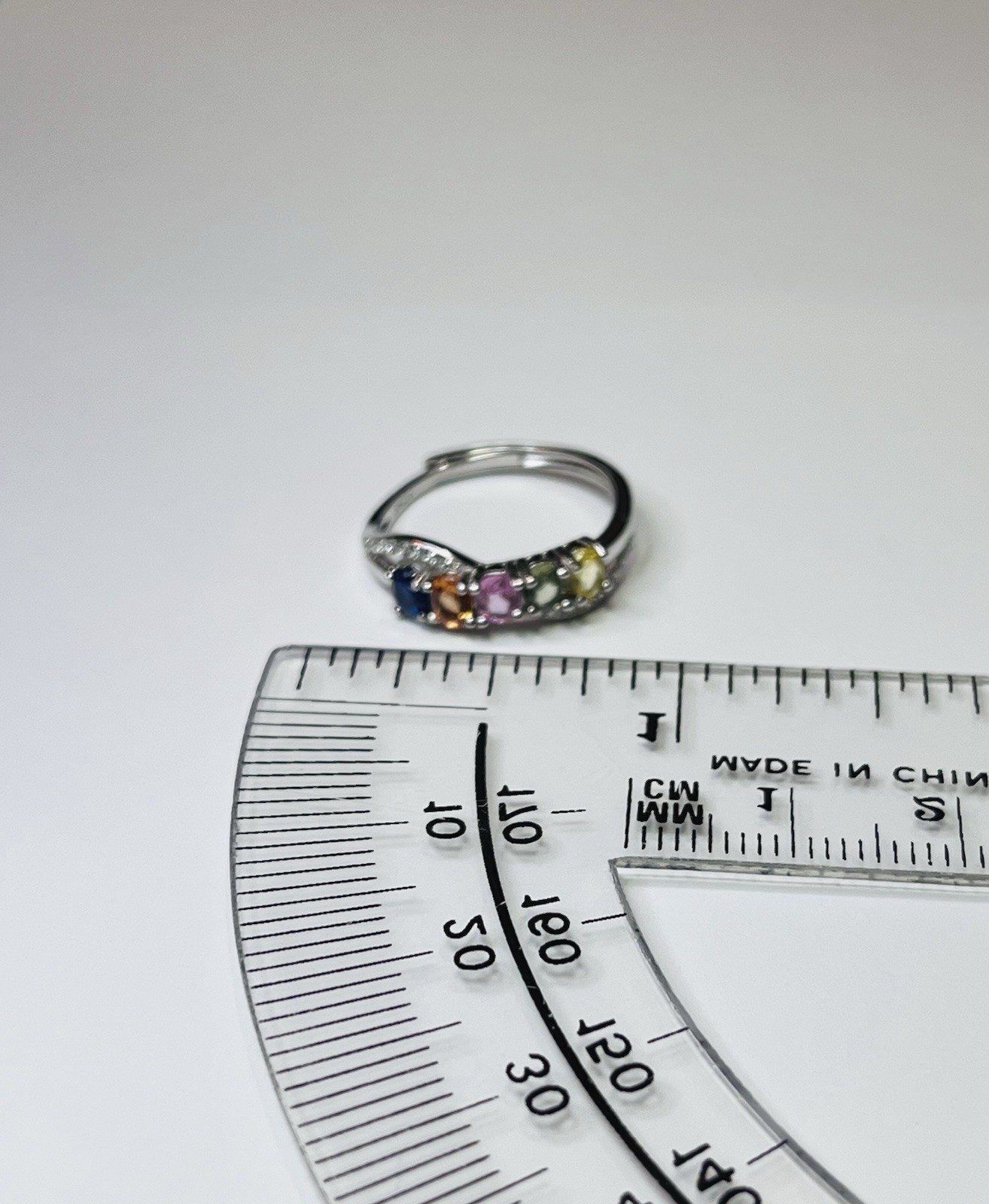 925 Sterling Silver Natural Sapphire Pink Blue Green Orange Yellow Band Ring