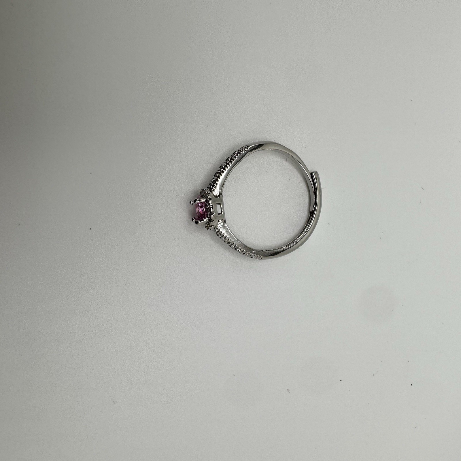Dainty Silver Tone Cubic Zirconia Ring, October Birthstone, Adjustable Size