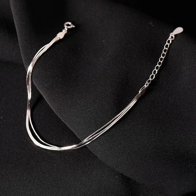 Women’s 925 Sterling Silver Multilayer Snake Chain Foot Ankle Bracelet New USA