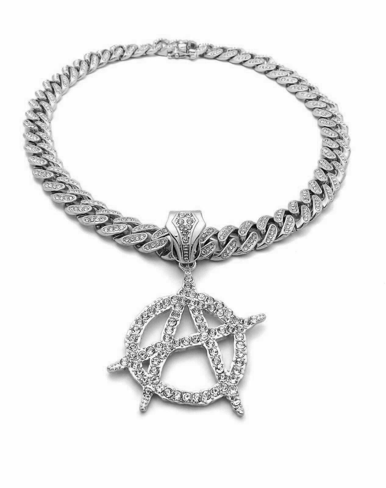 Hip Hop ANARCHY pendant Cubic Zirconia Cuban Choker Chain Bling Hip Hop Necklace