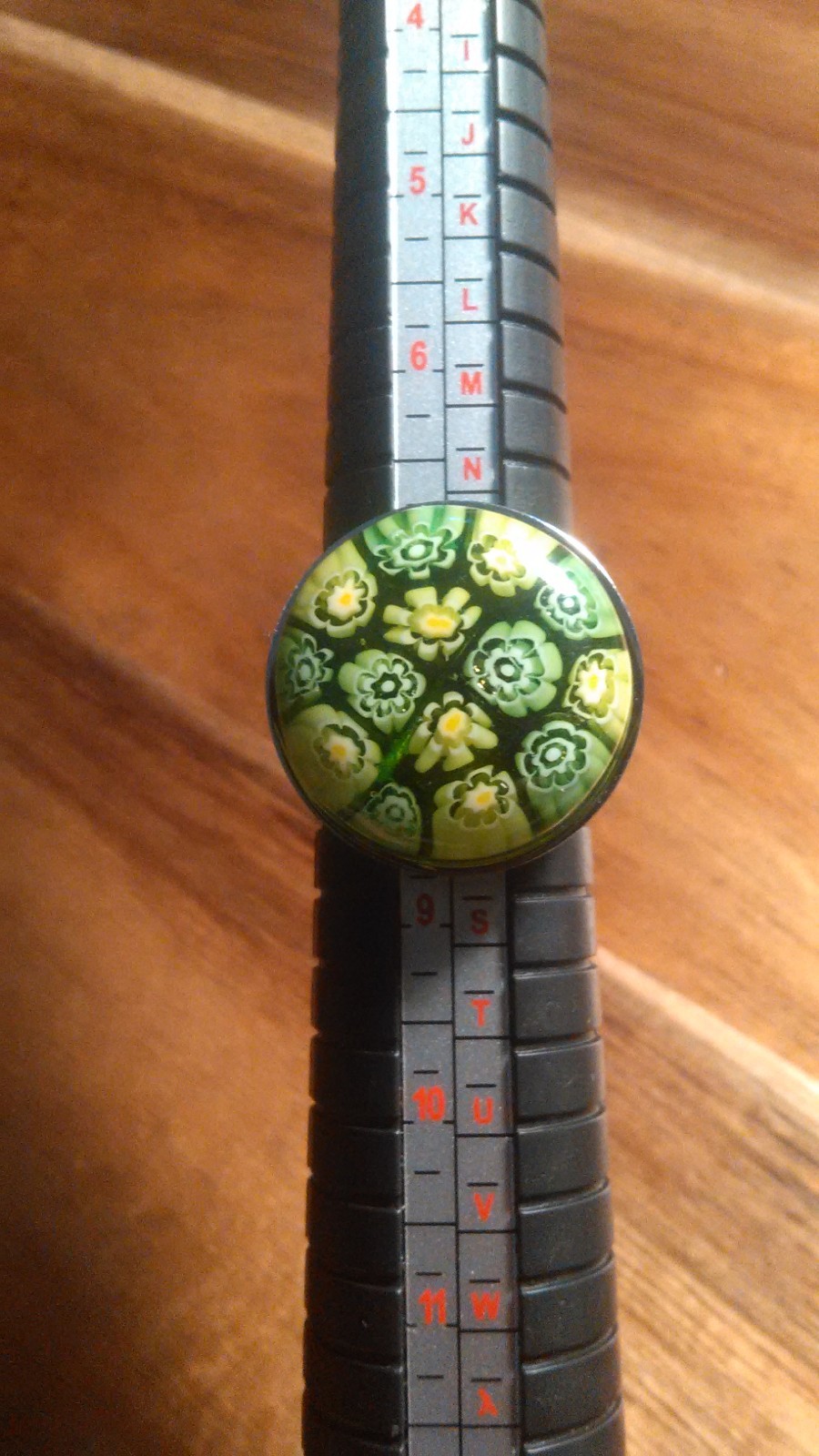 Green Murano Style Glass Stainless Steel Ring (Size 8)