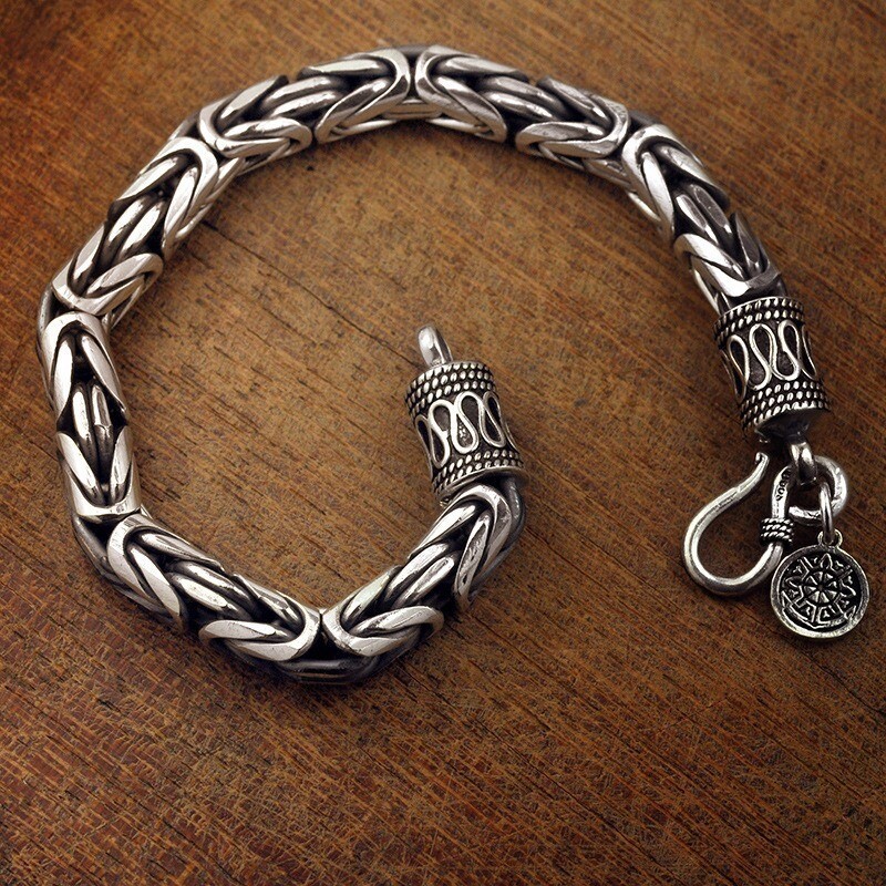 New 925 Sterling Silver Plated 6mm Wide Bali Byzantine King Chain Bracelet