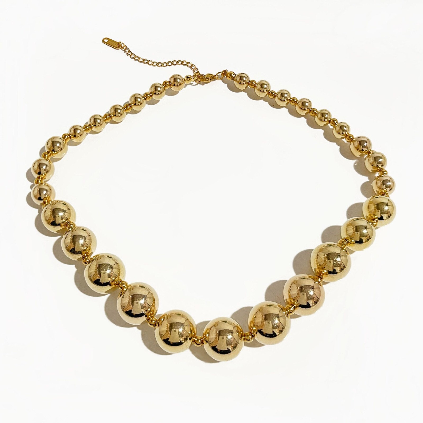 Classic Woman 18K Gold Plated Stainless Steel Beaded Ball Necklace Chain 2 Color
