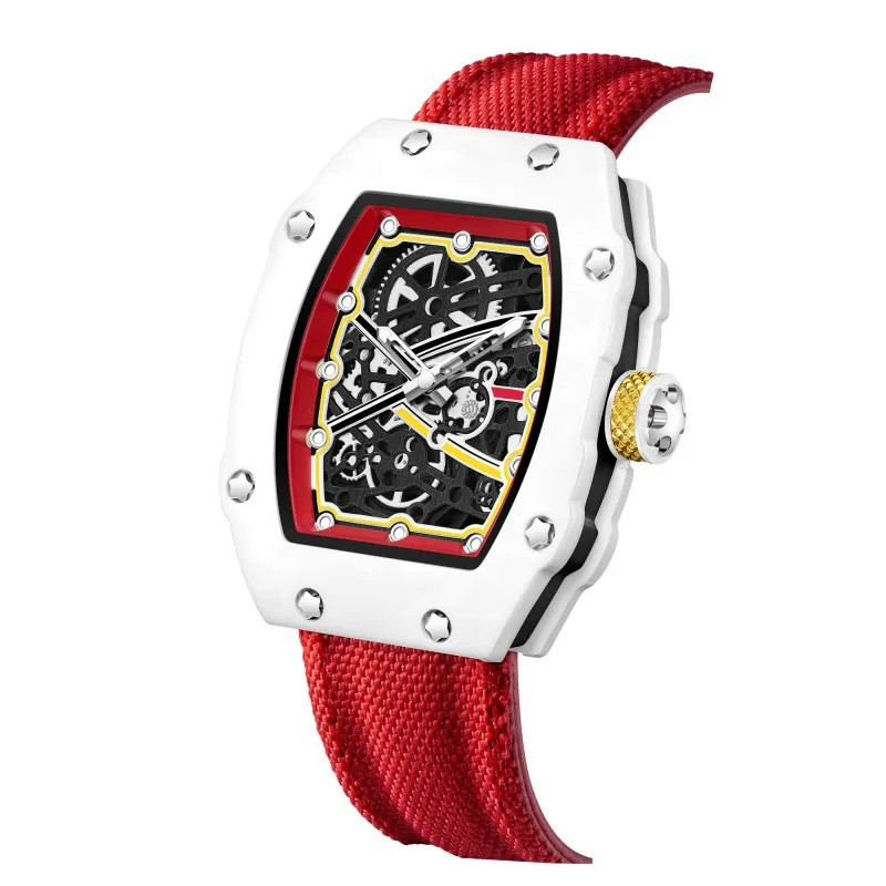 Ultra Thin Quartz Watch Men’s Tonneau Luminous Waterproof Nylon Strap 22cm