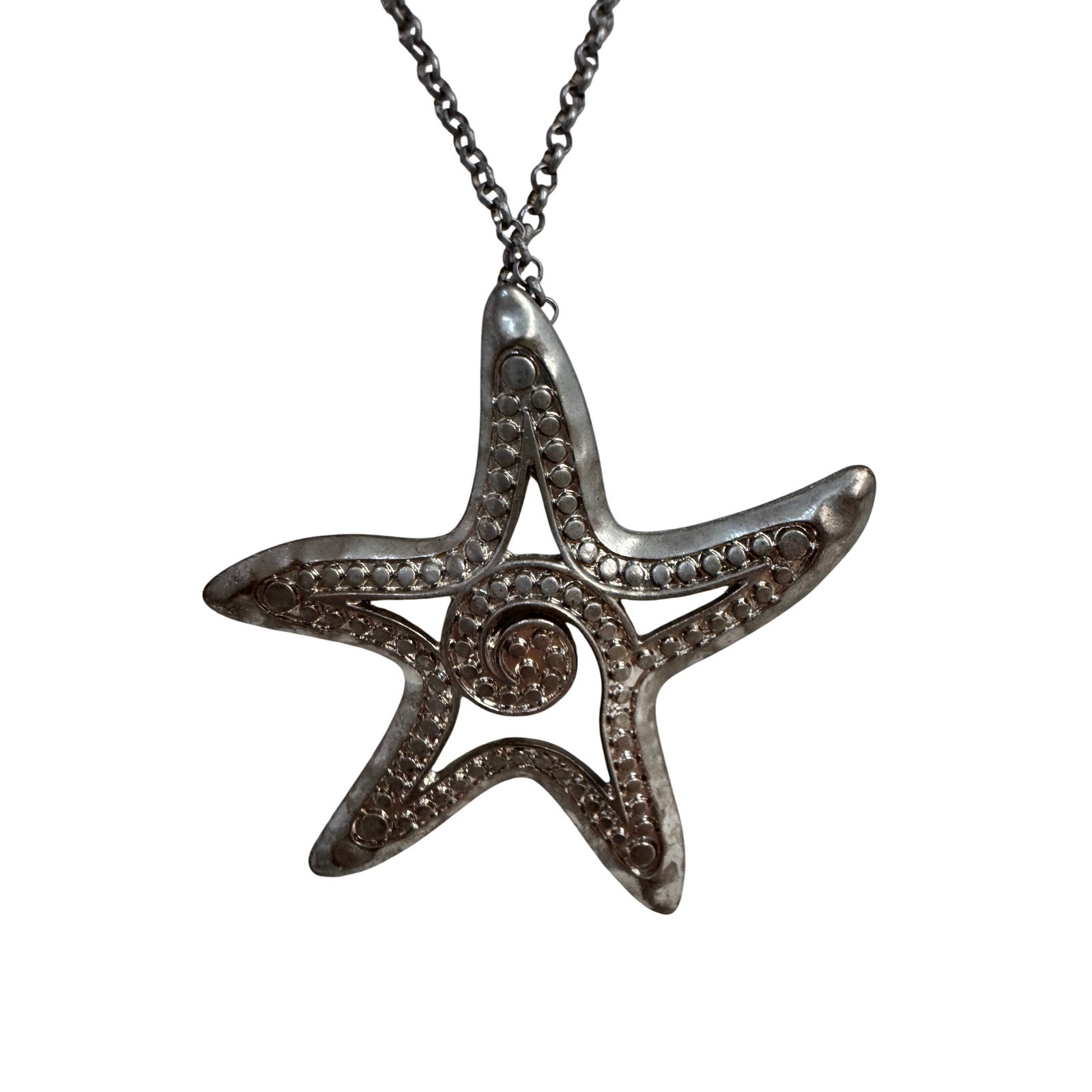 Starfish Pendant Necklace Silver Tone Statement Beach Ocean Jewelry Coastal