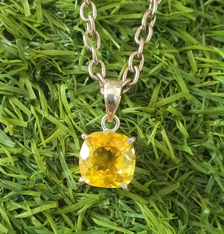 21 Ct Natural Yellow Sapphire Cushion Cut 925 Solid Silver Pendant Gemstone