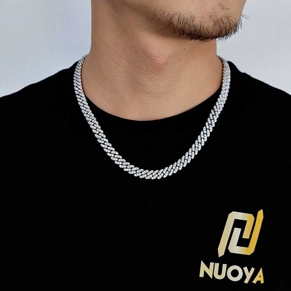 8MM Miami Cuban Link Chain Iced CZ Out Necklace Gold Plated Stainless Steel