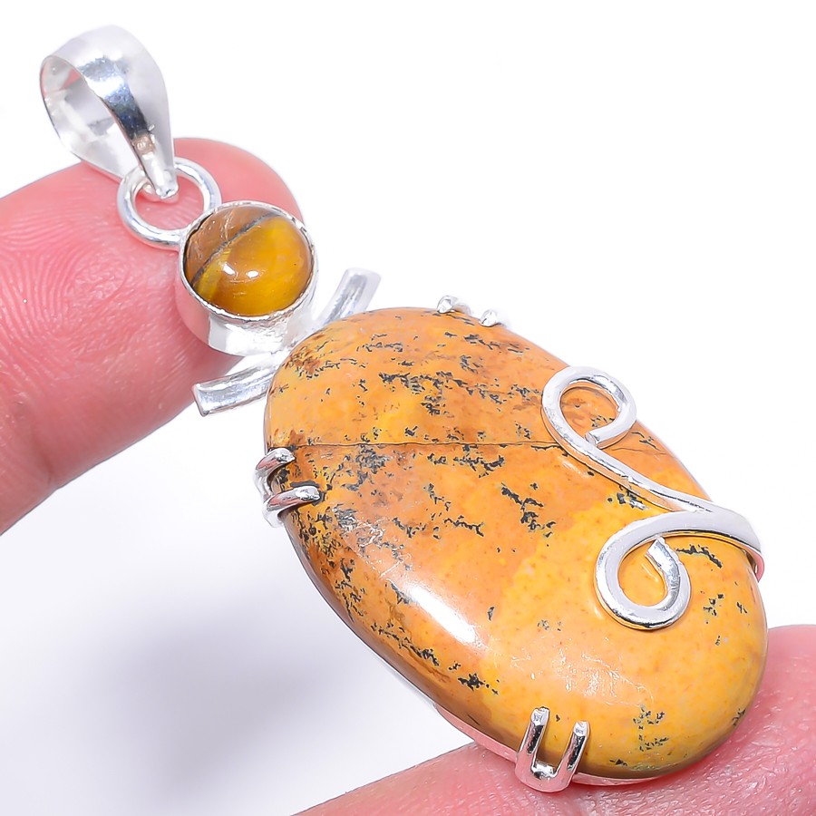 Natural Picture Jasper – Oregon Gemstone 925 Silver Plated Pendant 2.34″ M149