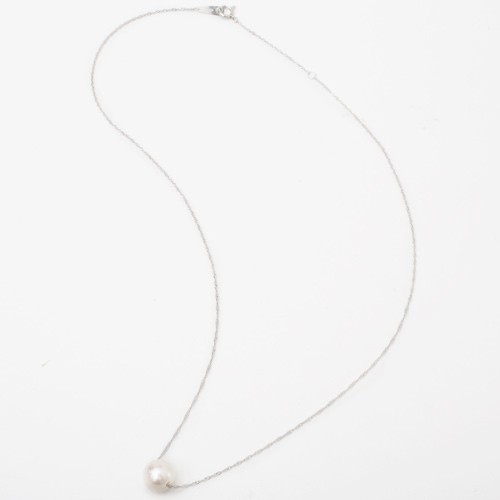 8mm White Akoya 850 Solid Platinum 0.8mm Singapore Chain Necklace 16.5″ MIJapan