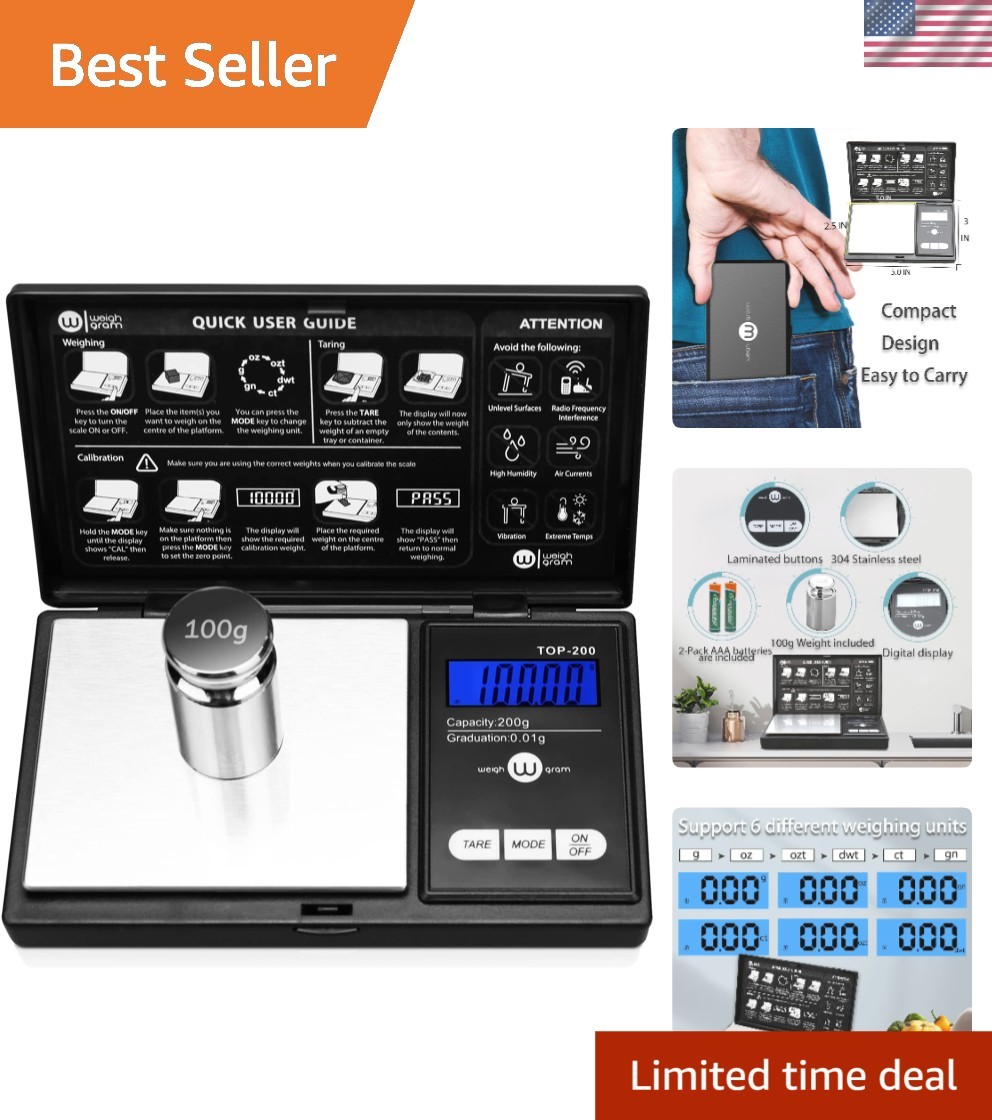 Compact 200g Mini Digital Scale with 0.01g Accuracy – Perfect for Jewelry & Food
