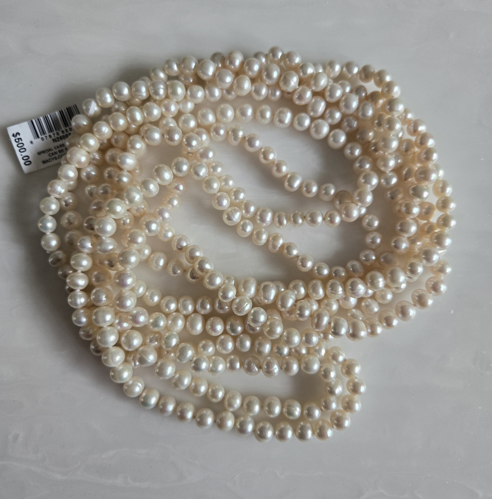 Cultured Freshwater Pearl CFWP Opaque White 100″ Endless Strand Necklace 7-8mm