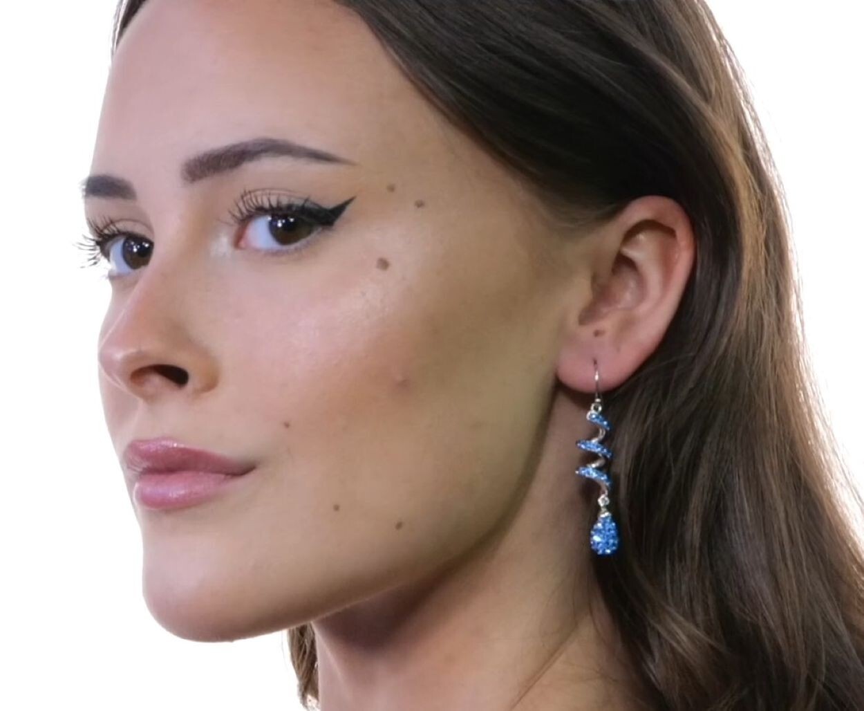 14K White Gold Plated Light Blue Spiral Shape Crystal Drop Dangle Hook Earrings