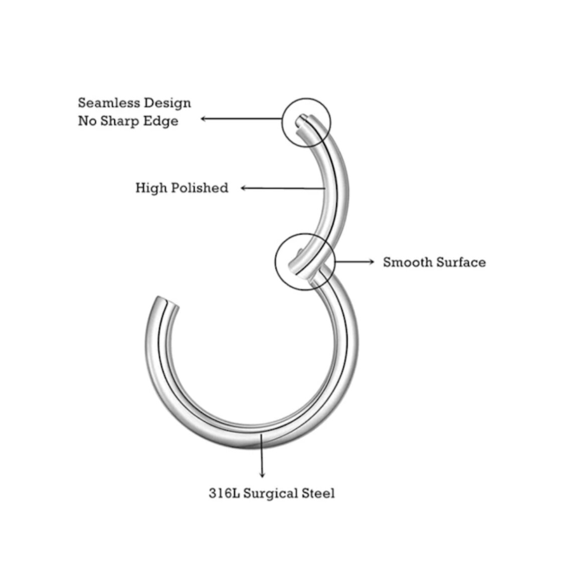 Hinged Septum Clicker Segment Nose Ring Lip Ear Daith 18G,16G,14G- ONE hoop