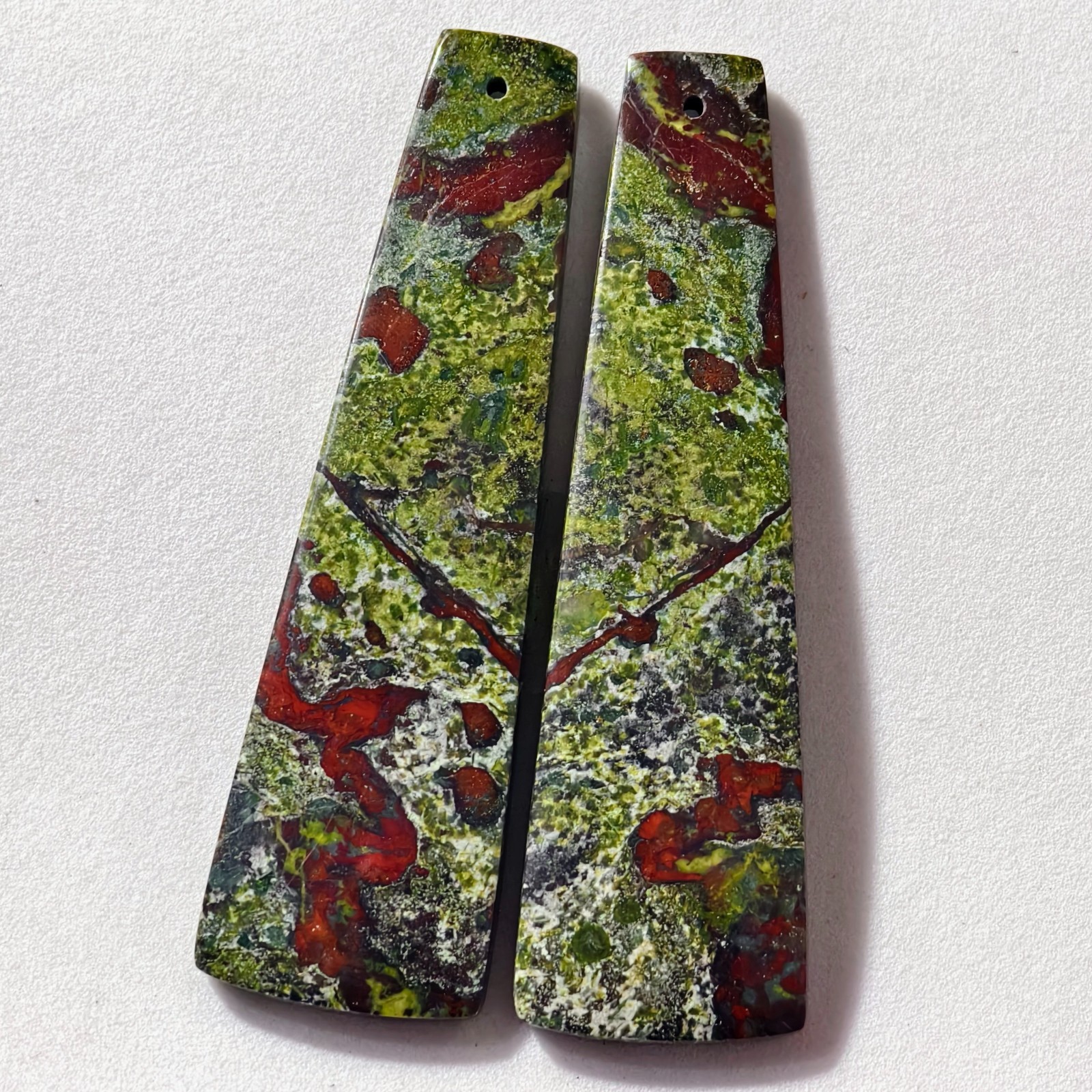 87 Cts Natural Dragon Blood Jasper Drilled Pair Cabochon Gemstone 58.5 X 17 MM