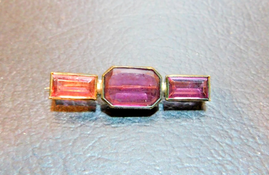 Vintage Czechoslovakian Silver Tone 3-Purple Stone 1.5″ Brooch