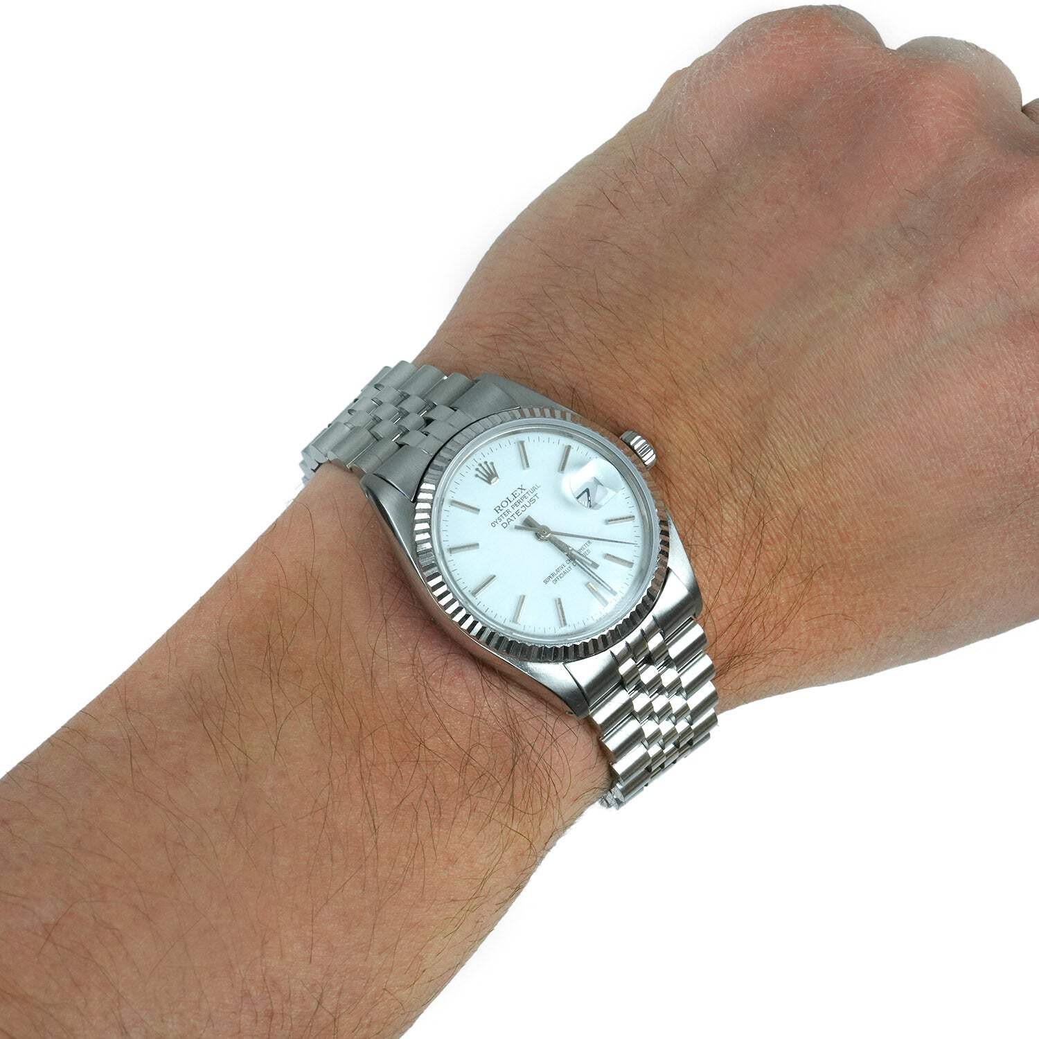 36mm Rolex Datejust 1601 18K Gold Bezel White Dial Jubilee Steel Band Men’s Watc