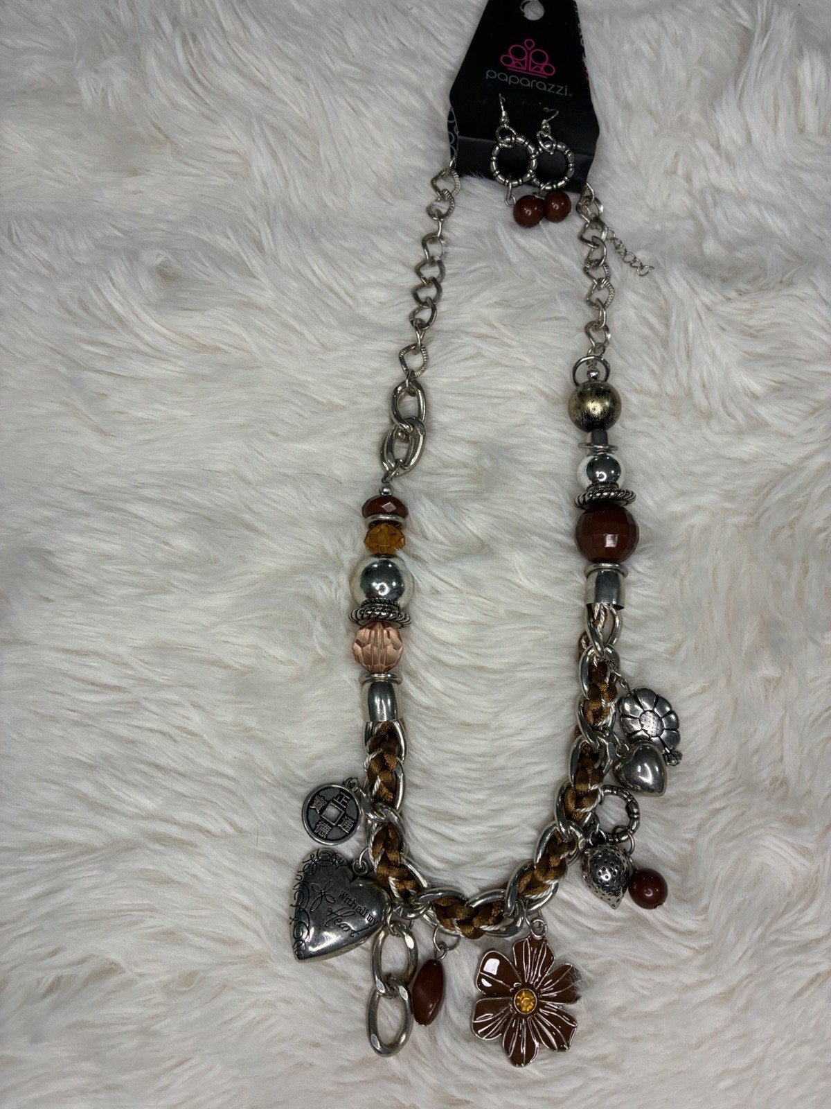 Paparazzi Silver Tone Cable Chain Beaded Flower Charm Necklace, Adj Lobster