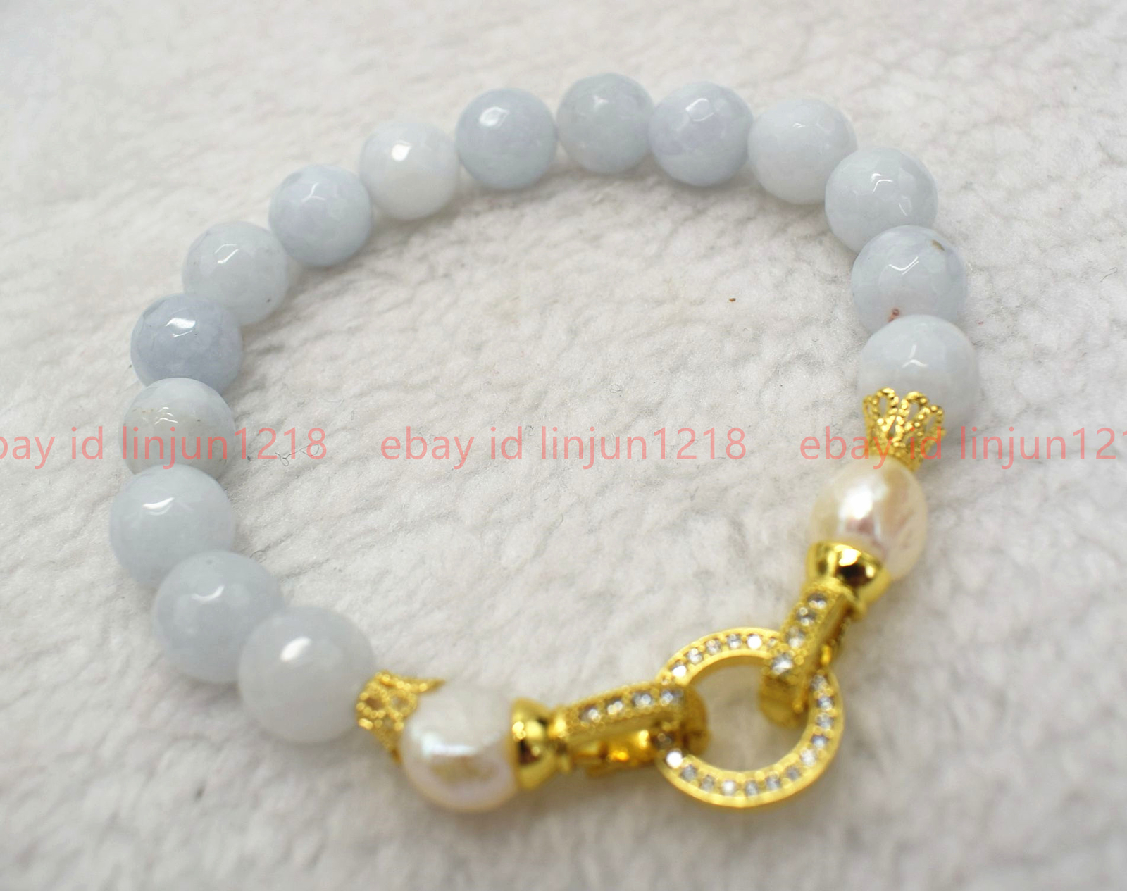 Natural 8mm Light Blue Aquamarine Round Gemstone Bead White Pearl Bracelet 7-9in