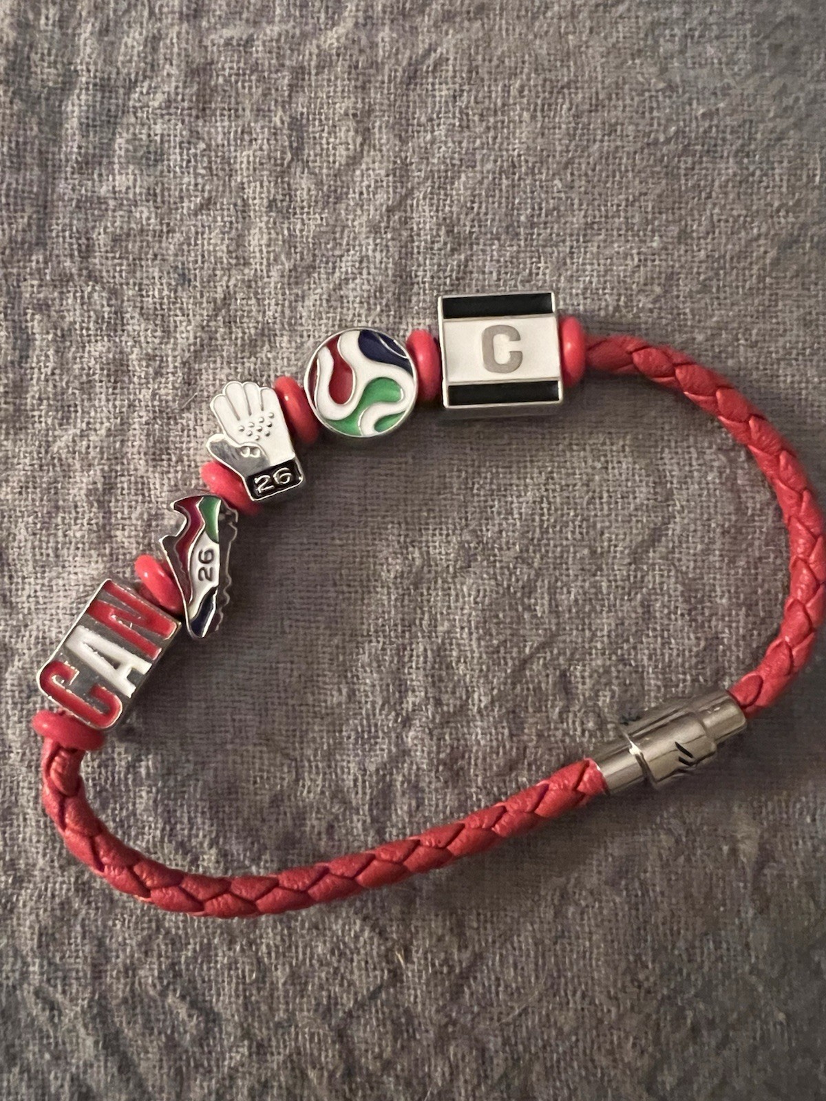 Red Sports Charm Bracelet, Magnetic Clasp, FIFA CANADA 2026