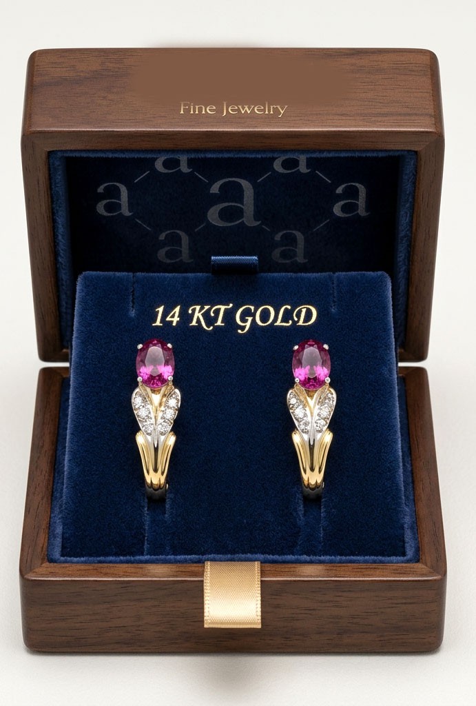 GENUINE 2.64 Cts PINK SAPPHIRE & DIAMONDS STUD JACKET EARRINGS 14K GOLD -NWT