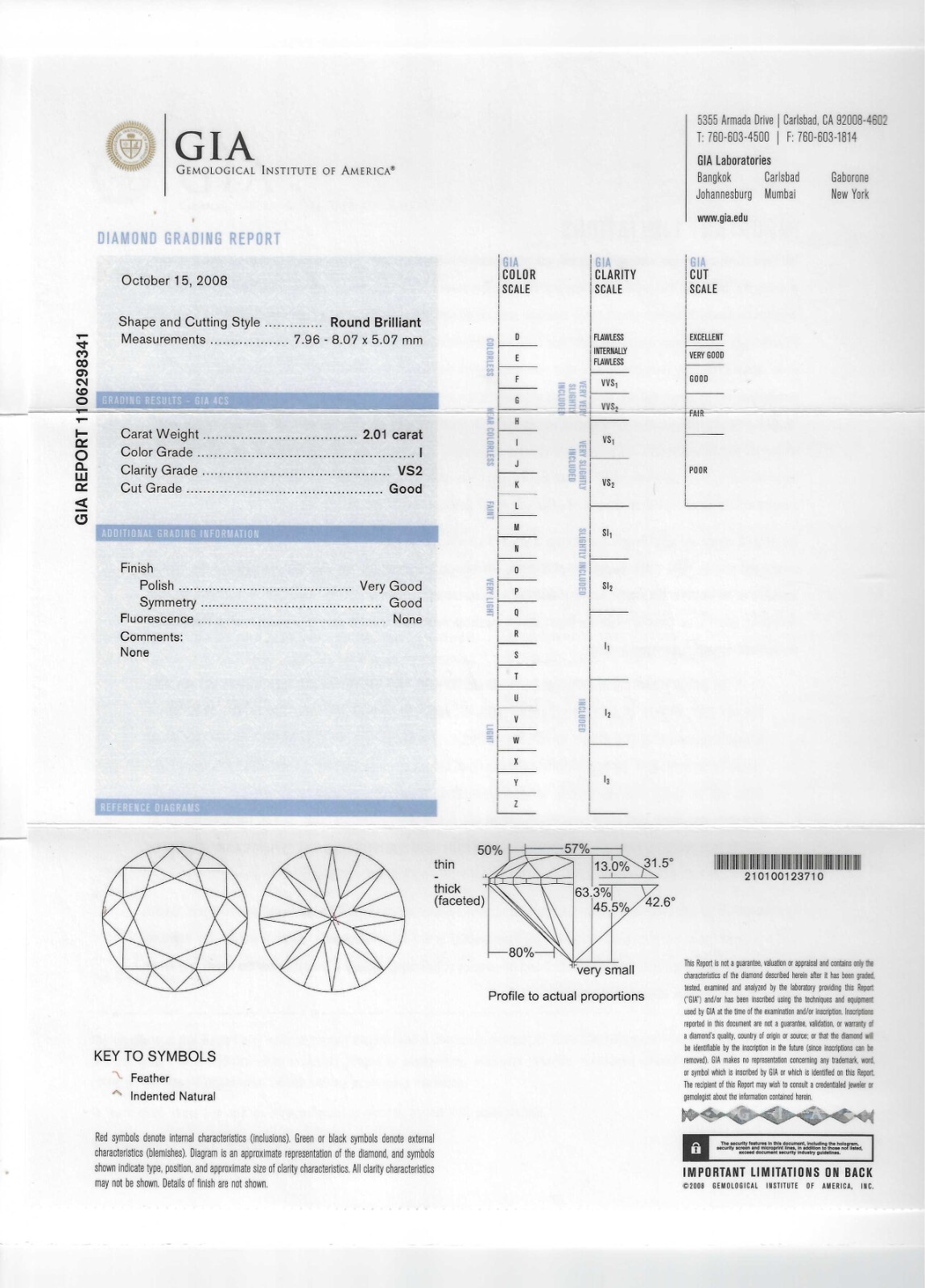 2.01 CARAT GIA CERTIFIED, I VS2, ROUND BRILLIANT CUT LOOSE NATURAL DIAMOND