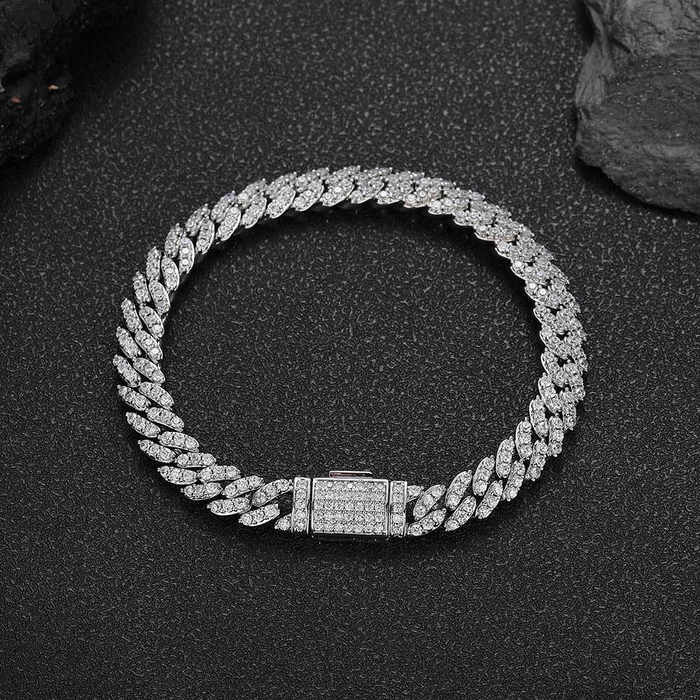 8MM Miami Cuban Link Chain Iced CZ Out Necklace Gold Plated Stainless Steel