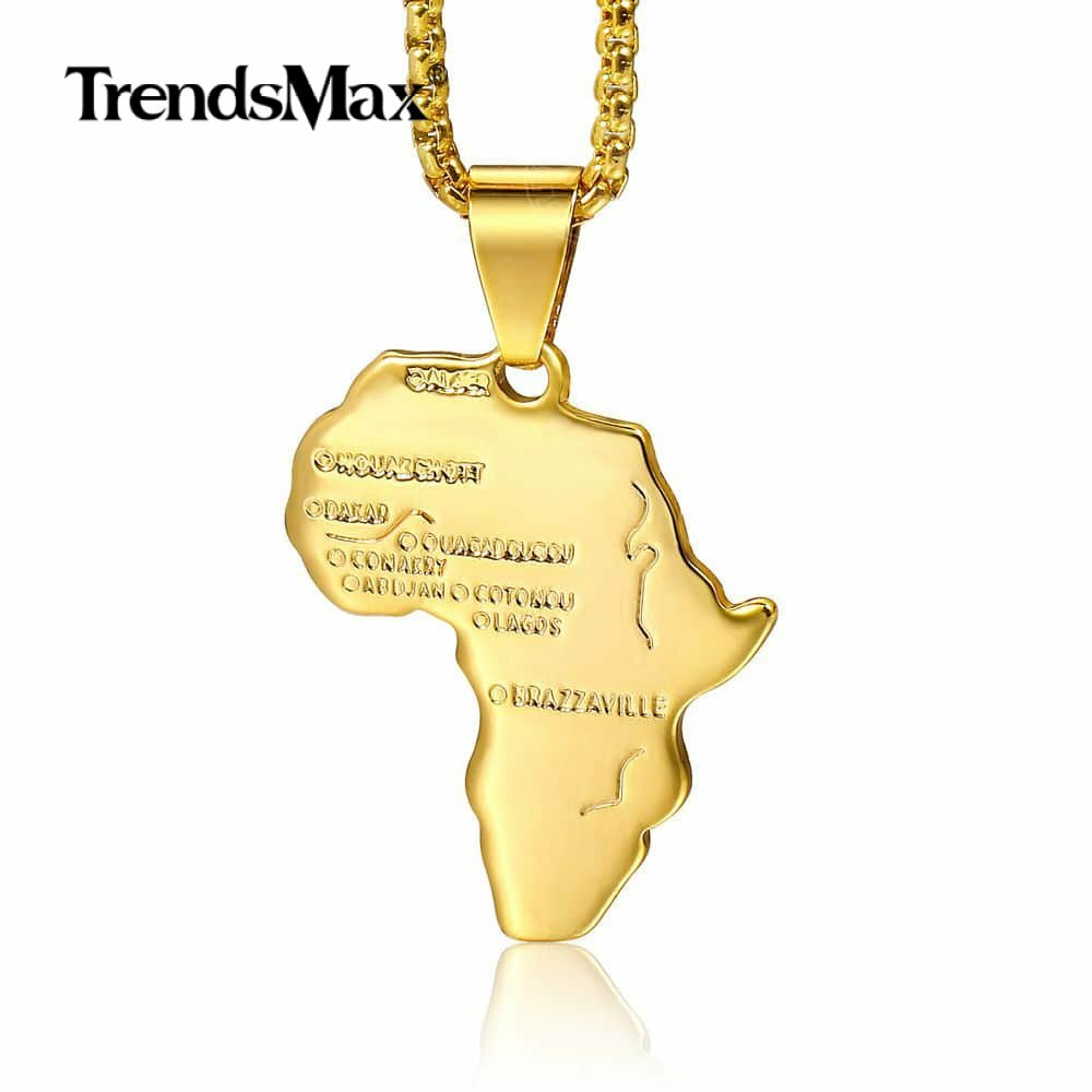 Yellow Gold Plated Africa Continent Map Pendant Necklace Box Chain Jewelry HOT