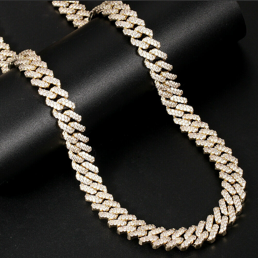12mm Iced CZ Out Miami Cuban Link Chain 14k/White Gold Plated Stainless Steel